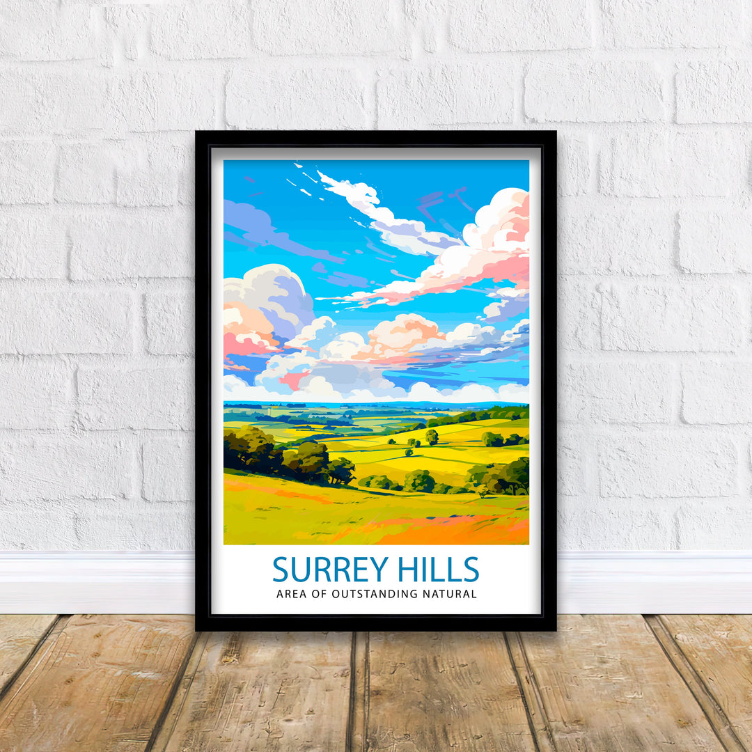 Surrey Hills Travel Poster Wall Art Surrey Hills Wall Hanging Home Décor Surrey Hills Gift Art Lovers England Art Lover Gift Poster Art