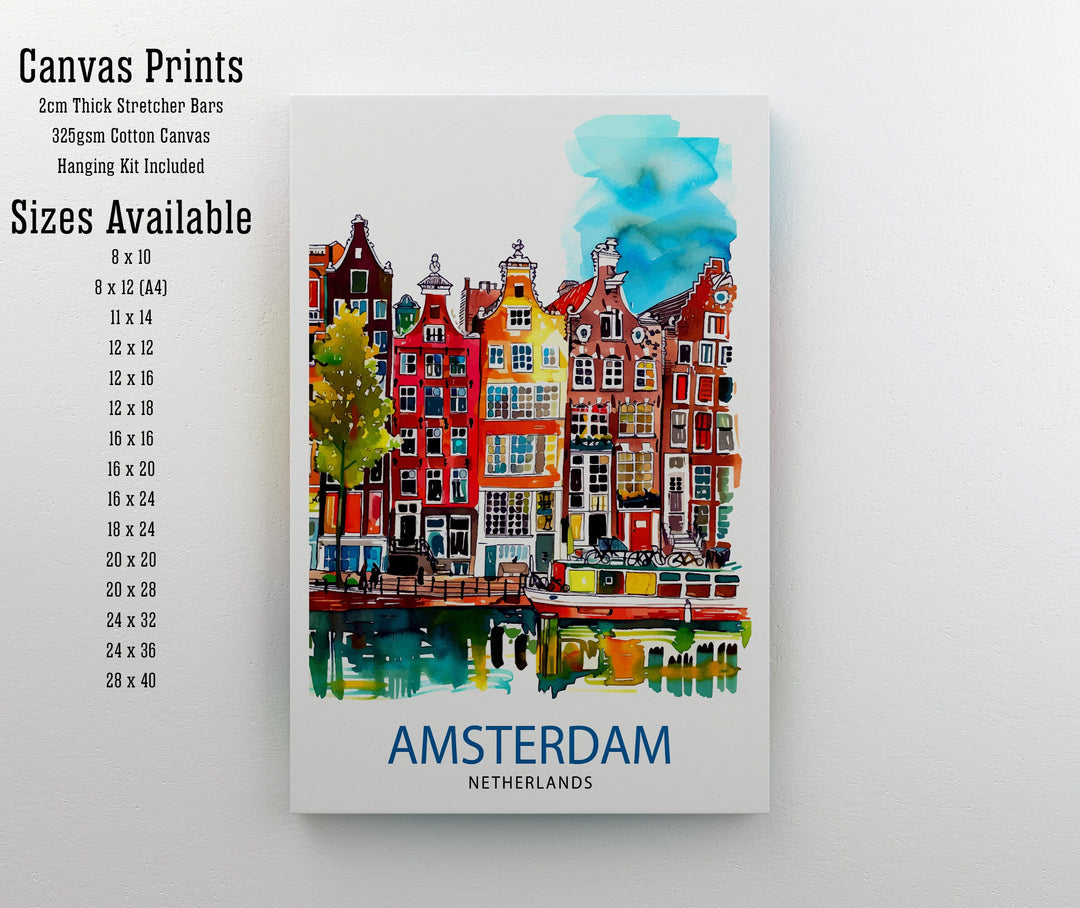 Amsterdam Travel Print Amsterdam Wall Art Amsterdam Cityscape Netherlands Illustration Amsterdam Travel Poster Gift for Amsterdam Lovers