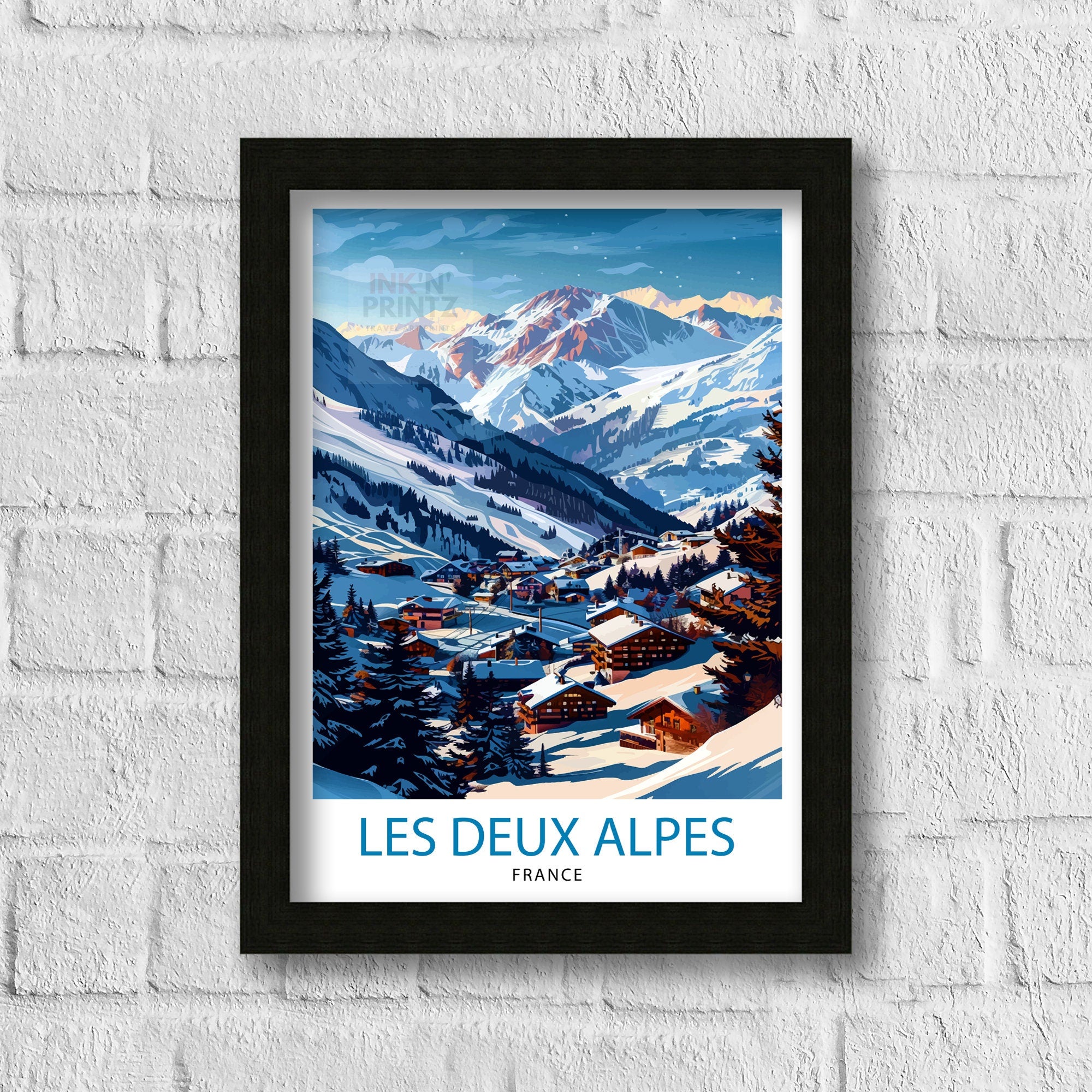 Les Deux Alpes Ski Resort Travel Print Wall Decor Art Les Deux Alpes Wall Hanging Home Décor Les Deux Alpes Gift Art Lovers France Art Lover