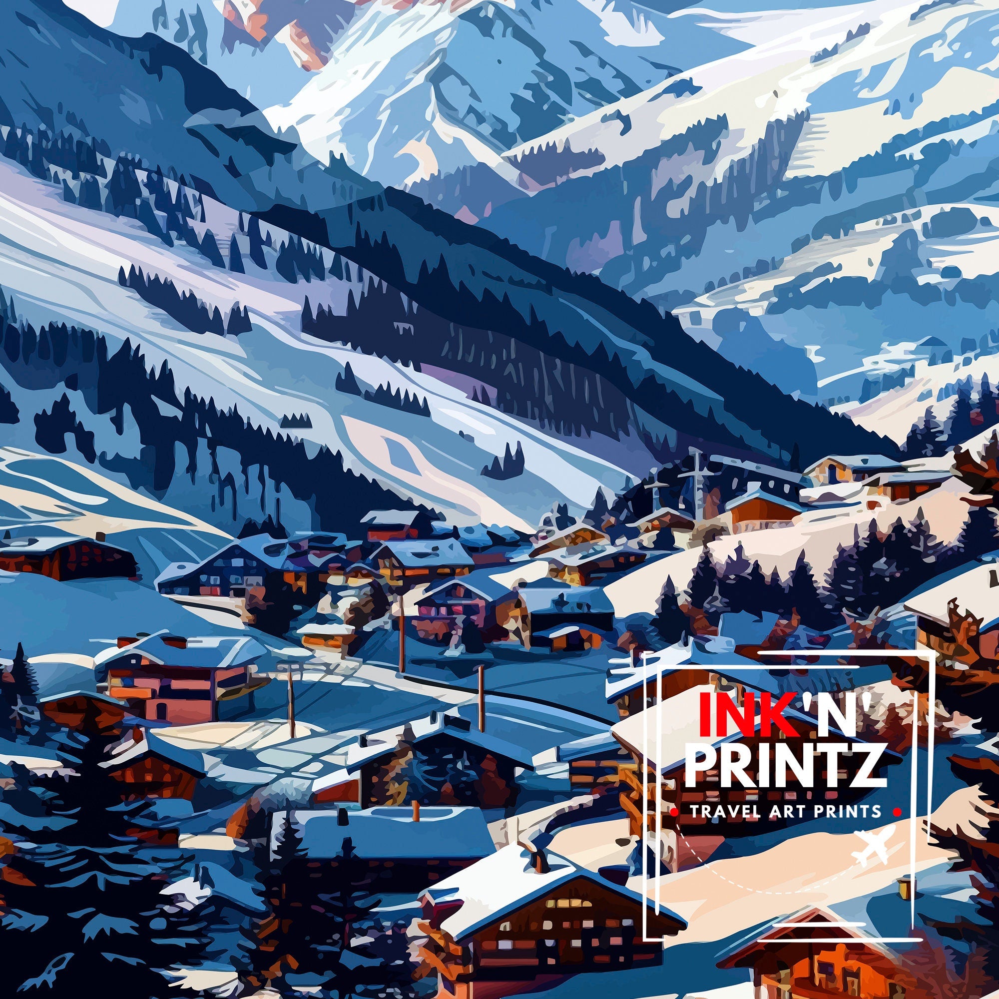 Les Deux Alpes Ski Resort Travel Print Wall Decor Art Les Deux Alpes Wall Hanging Home Décor Les Deux Alpes Gift Art Lovers France Art Lover