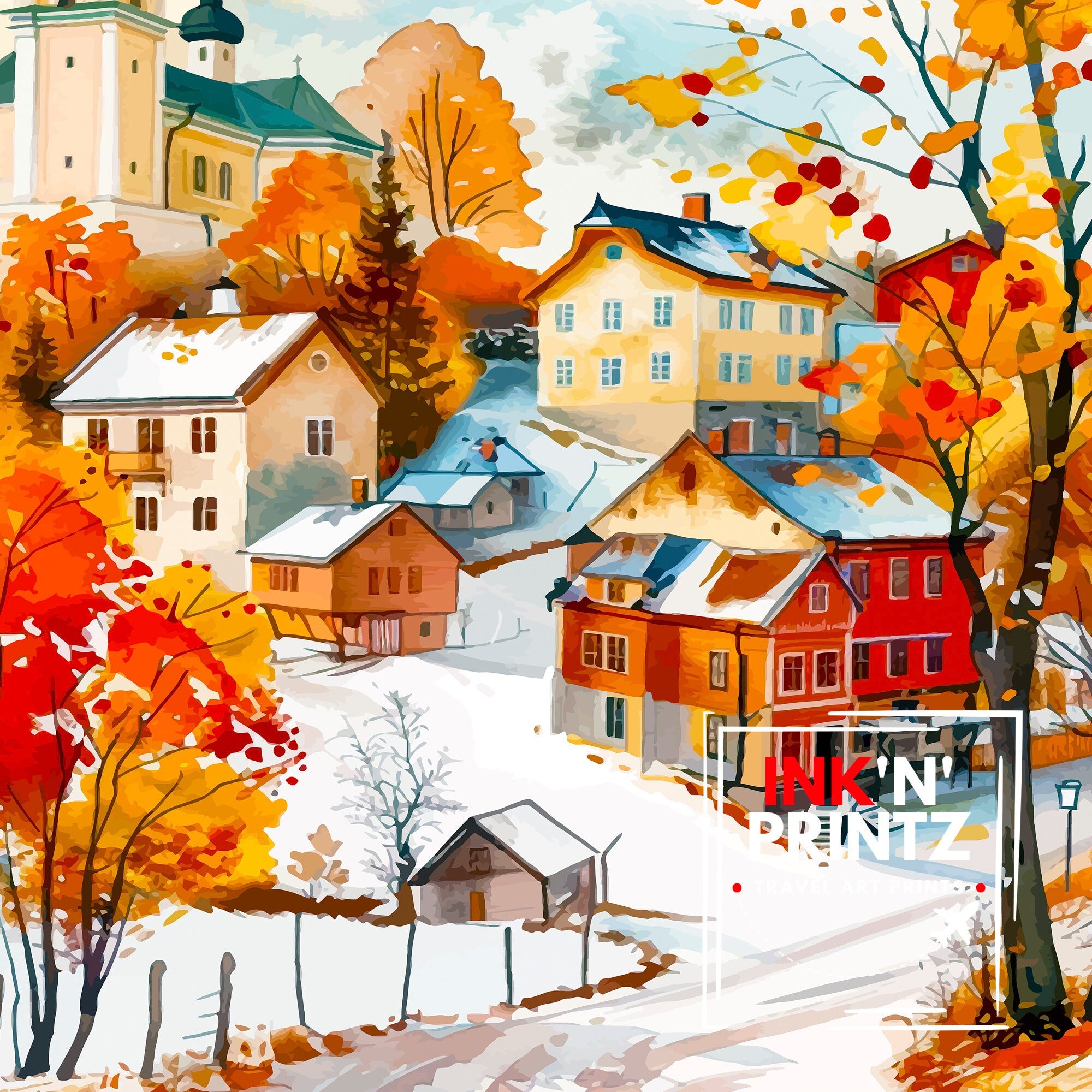 Helsinki Finland Travel Poster, Watercolor Cityscape Art Print
