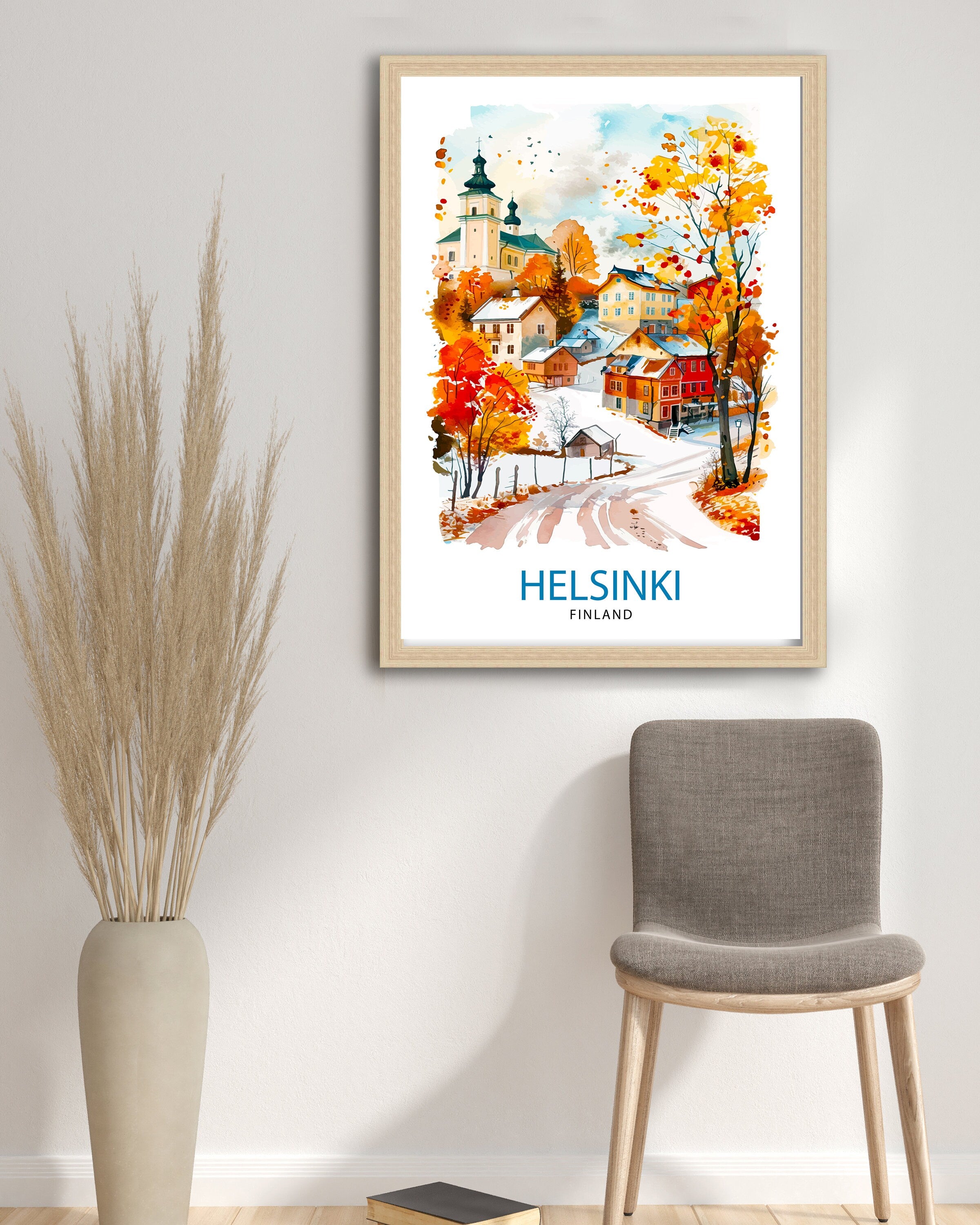 Helsinki Finland Travel Poster, Watercolor Cityscape Art Print