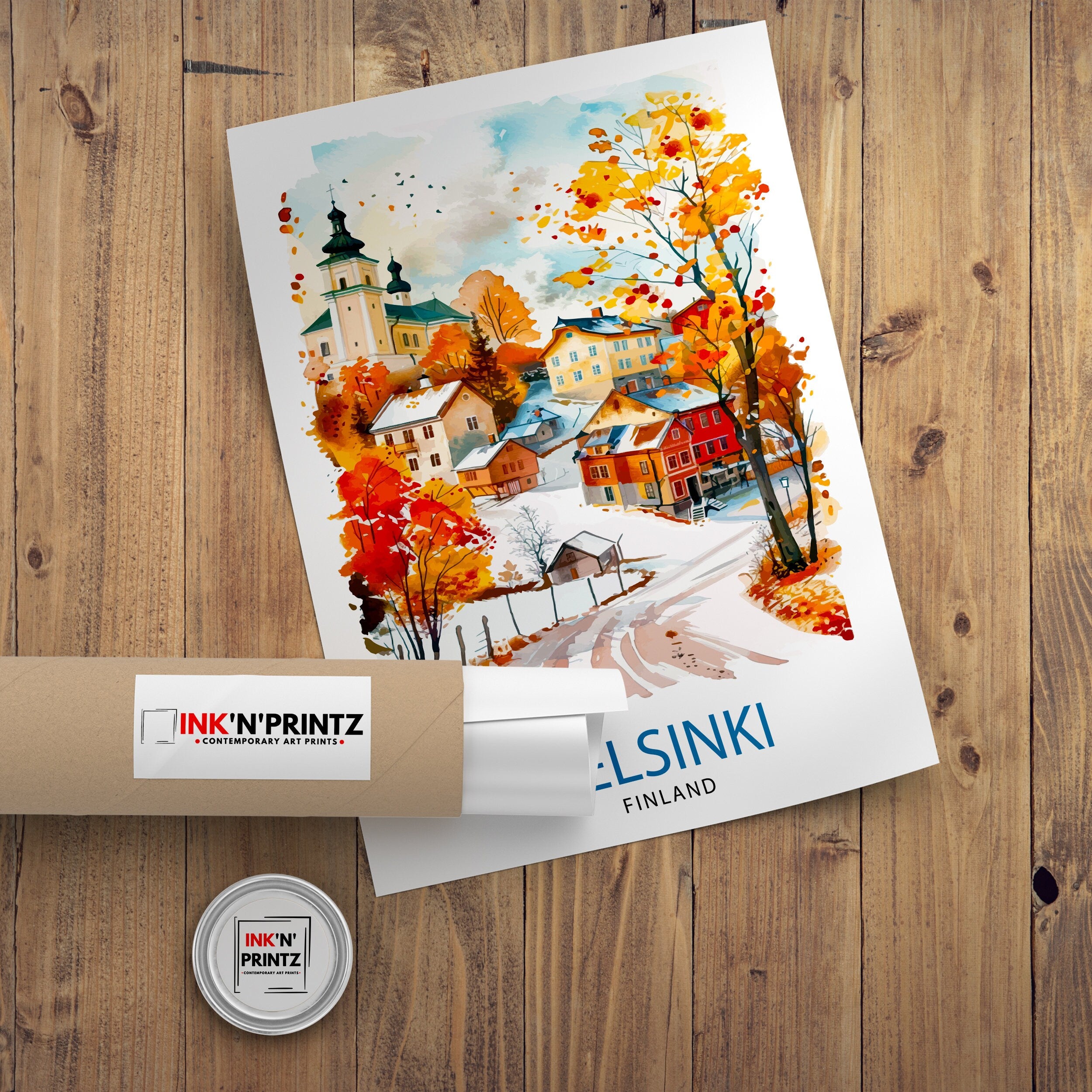 Helsinki Finland Travel Poster, Watercolor Cityscape Art Print
