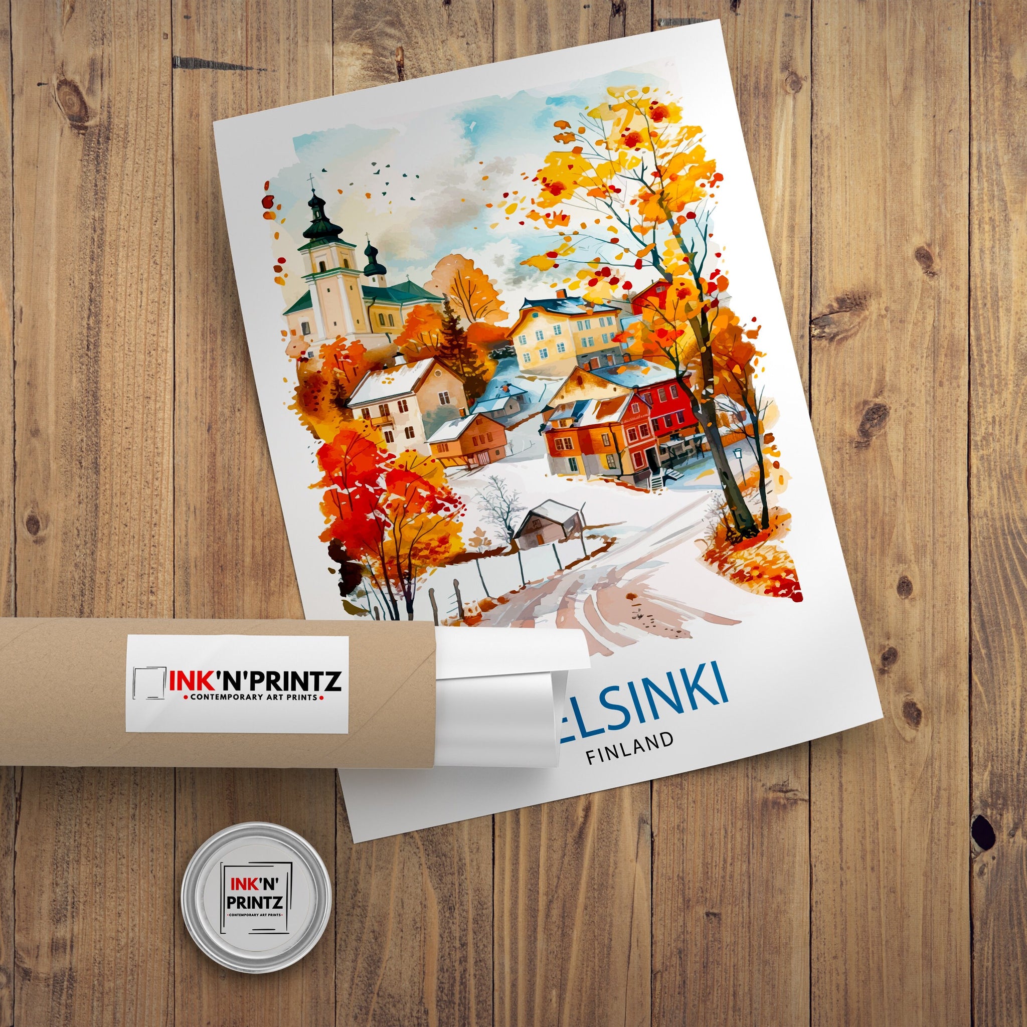 Helsinki Finland Travel Poster, Watercolor Cityscape Art Print