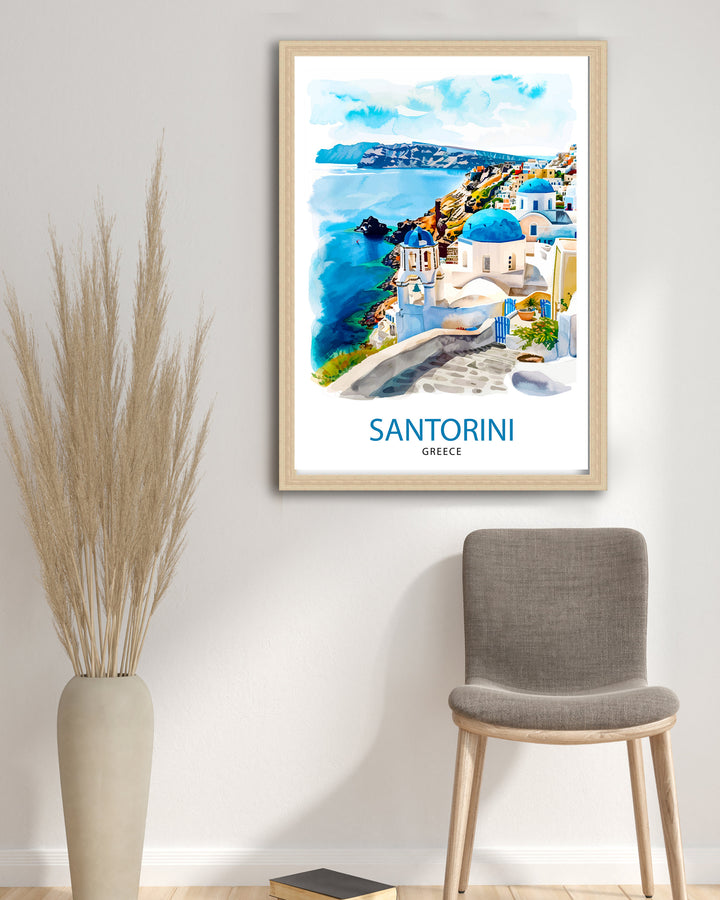 Santorini Greece Travel Print Santorini Wall Decor Santorini Island Poster Greece Travel Prints Santorini Art Print Santorini Illustration