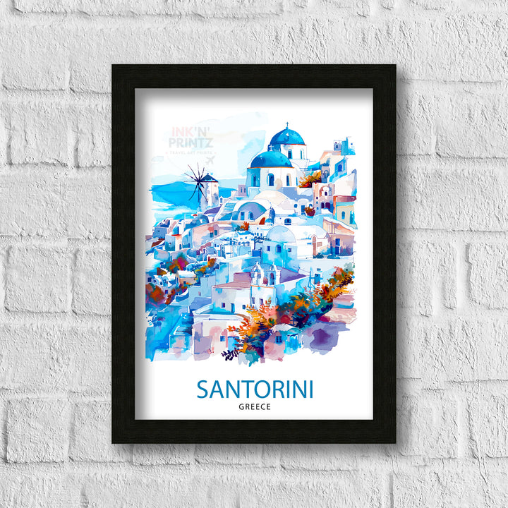 Santorini Greece Travel Print Santorini Wall Decor Santorini Island Poster Greece Travel Prints Santorini Art Print Santorini Illustration