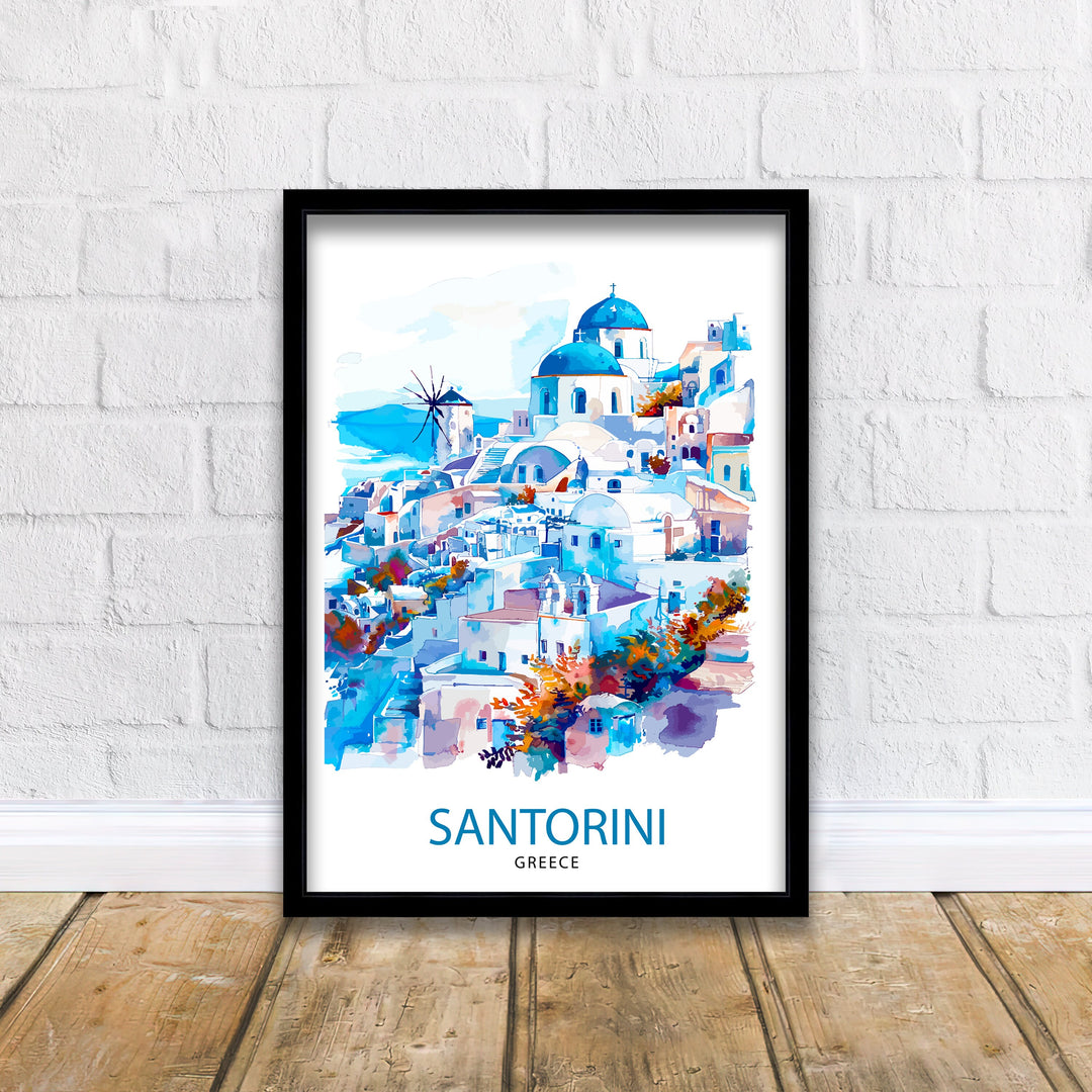 Santorini Greece Travel Print Santorini Wall Decor Santorini Island Poster Greece Travel Prints Santorini Art Print Santorini Illustration