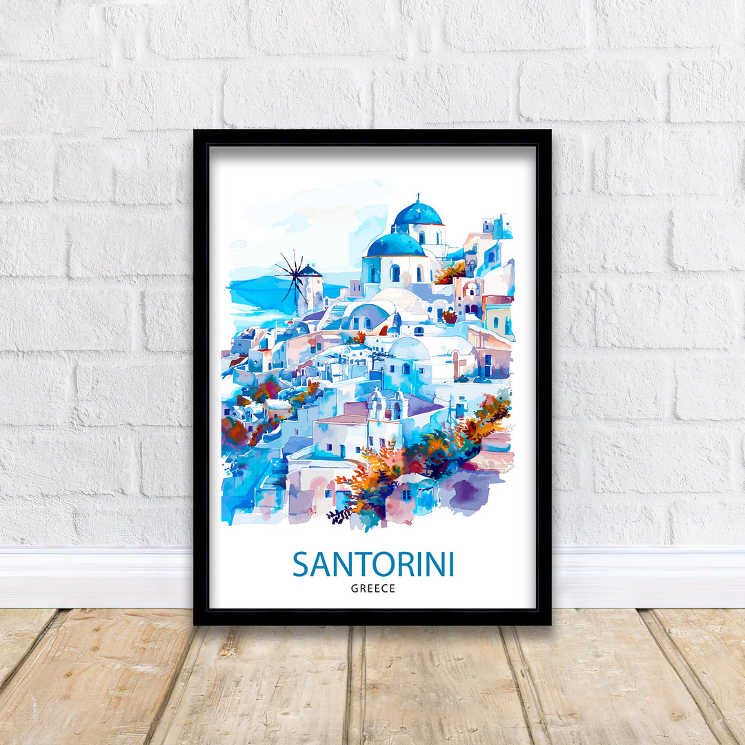 Santorini Greece Travel Print Santorini Wall Decor Santorini Island Poster Greece Travel Prints Santorini Art Print Santorini Illustration