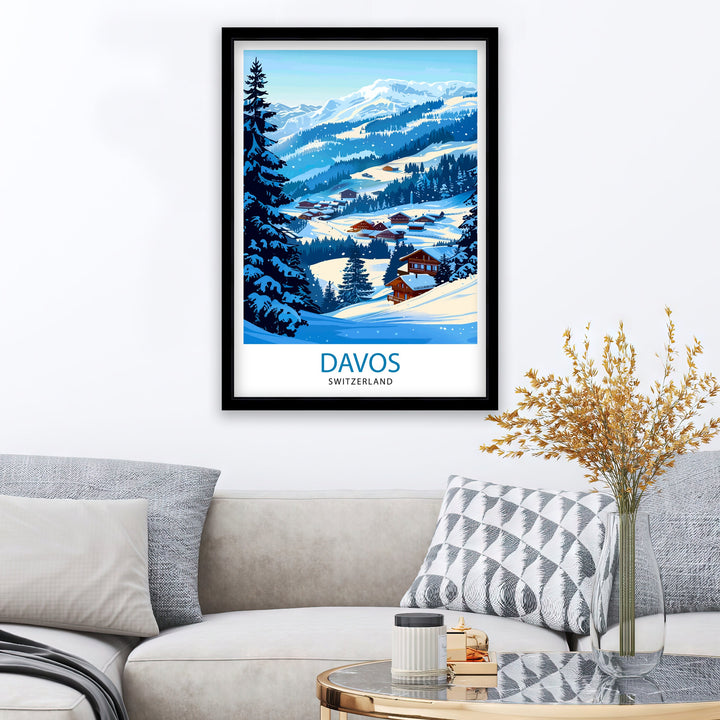 Davos Ski Resort Travel Poster Wall Art Davos Wall Hanging Home Décor Davos Gift Art Lovers Switzerland Art Lover Gift Poster Art