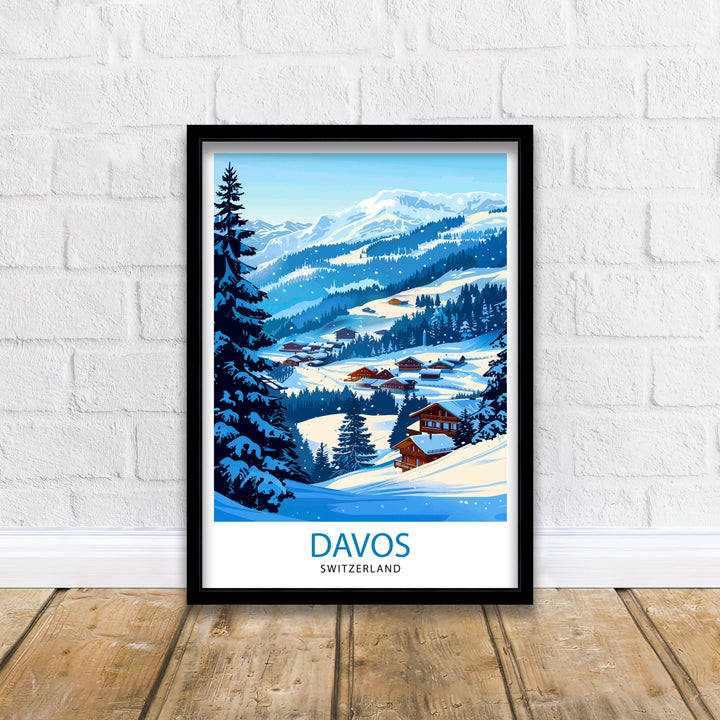 Davos Ski Resort Travel Poster Wall Art Davos Wall Hanging Home Décor Davos Gift Art Lovers Switzerland Art Lover Gift Poster Art