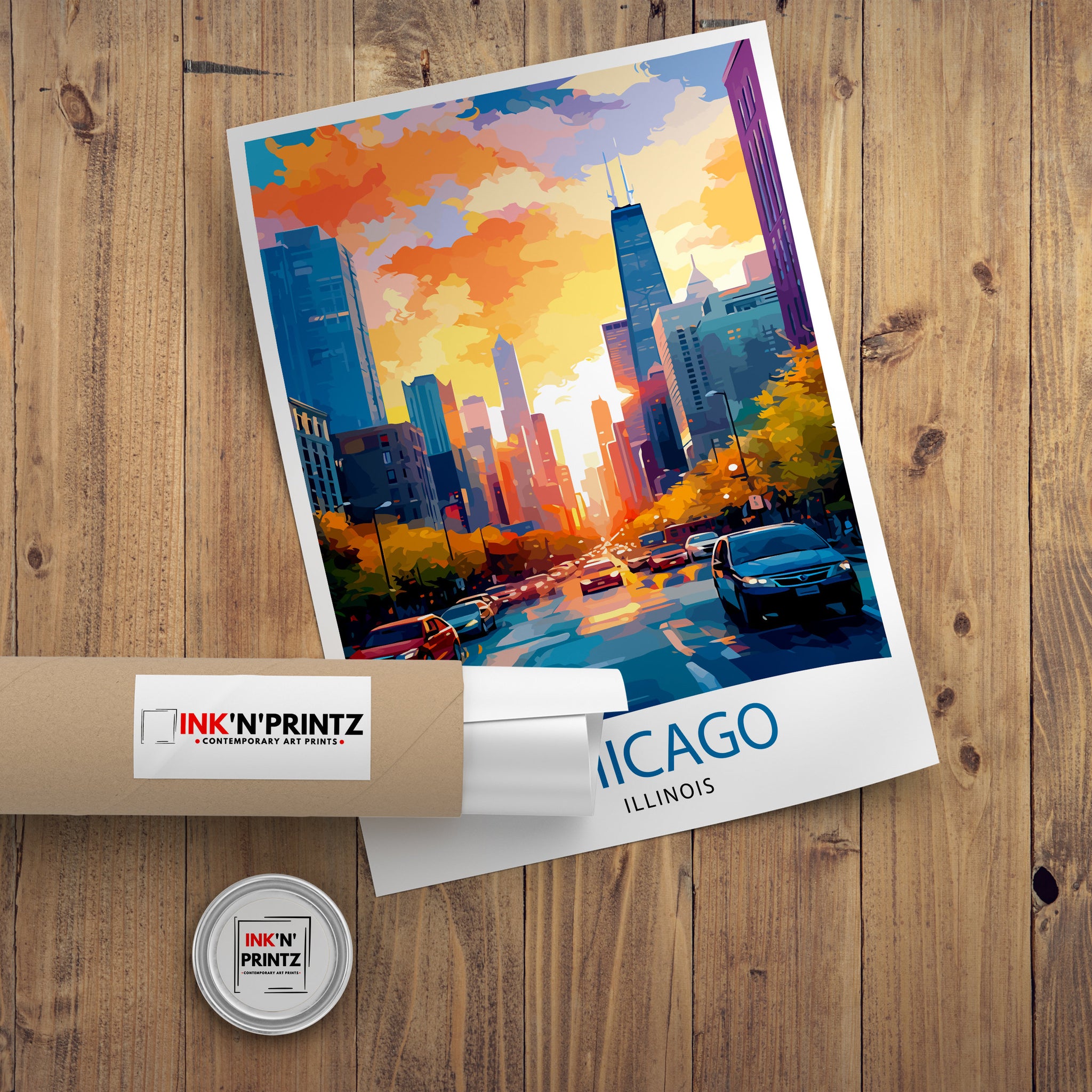 Chicago Travel Print| Chicago Wall Art Chicago Skyline Decor Illinois Travel Poster Chicago Cityscape Art Chicago Gift Chicago Home Decor