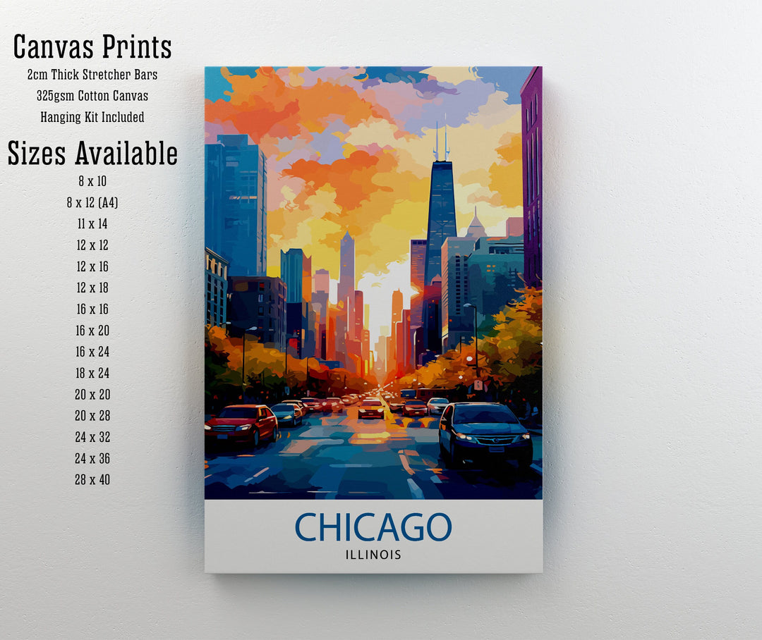 Chicago Travel Print| Chicago Wall Art Chicago Skyline Decor Illinois Travel Poster Chicago Cityscape Art Chicago Gift Chicago Home Decor