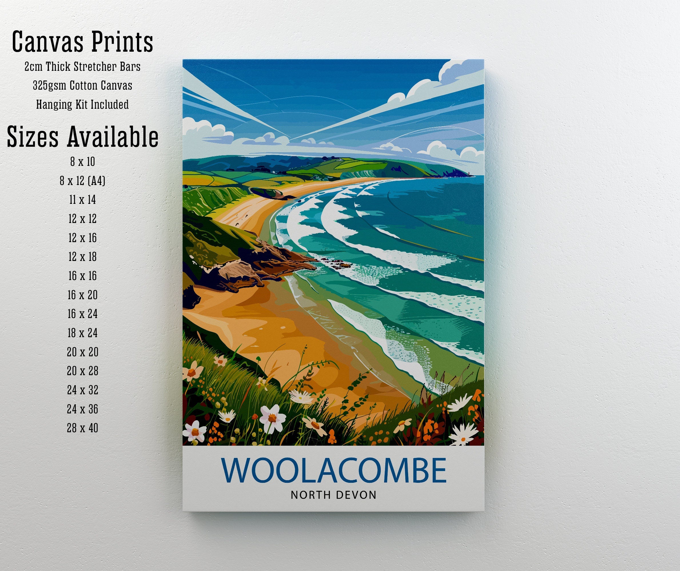 Woolacombe North Devon Travel Print Wall Decor Wall Art Woolacombe Wall Hanging Home Décor Woolacombe Gift Art Lovers UK Art Lover Gift