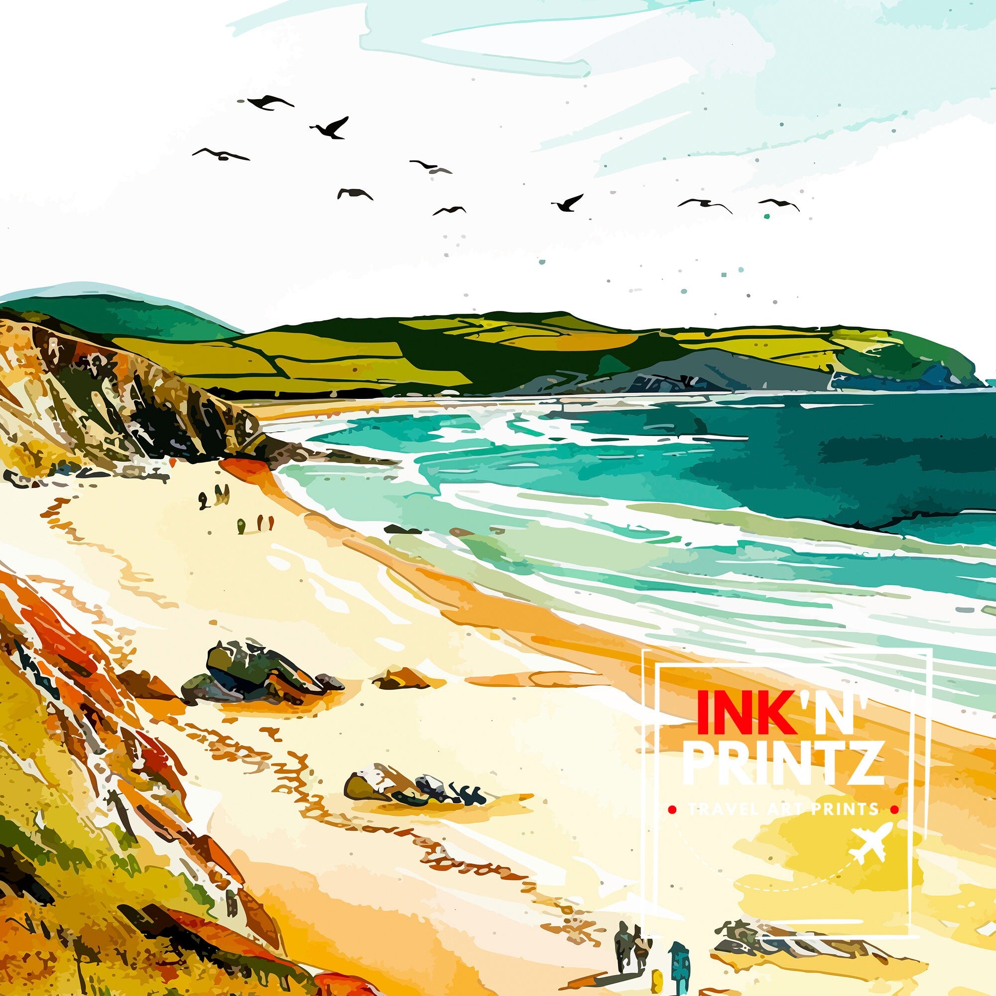 Woolacombe North Devon Travel Print Wall Decor Wall Art Woolacombe Wall Hanging Home Décor Woolacombe Gift Art Lovers UK Art Lover Gift