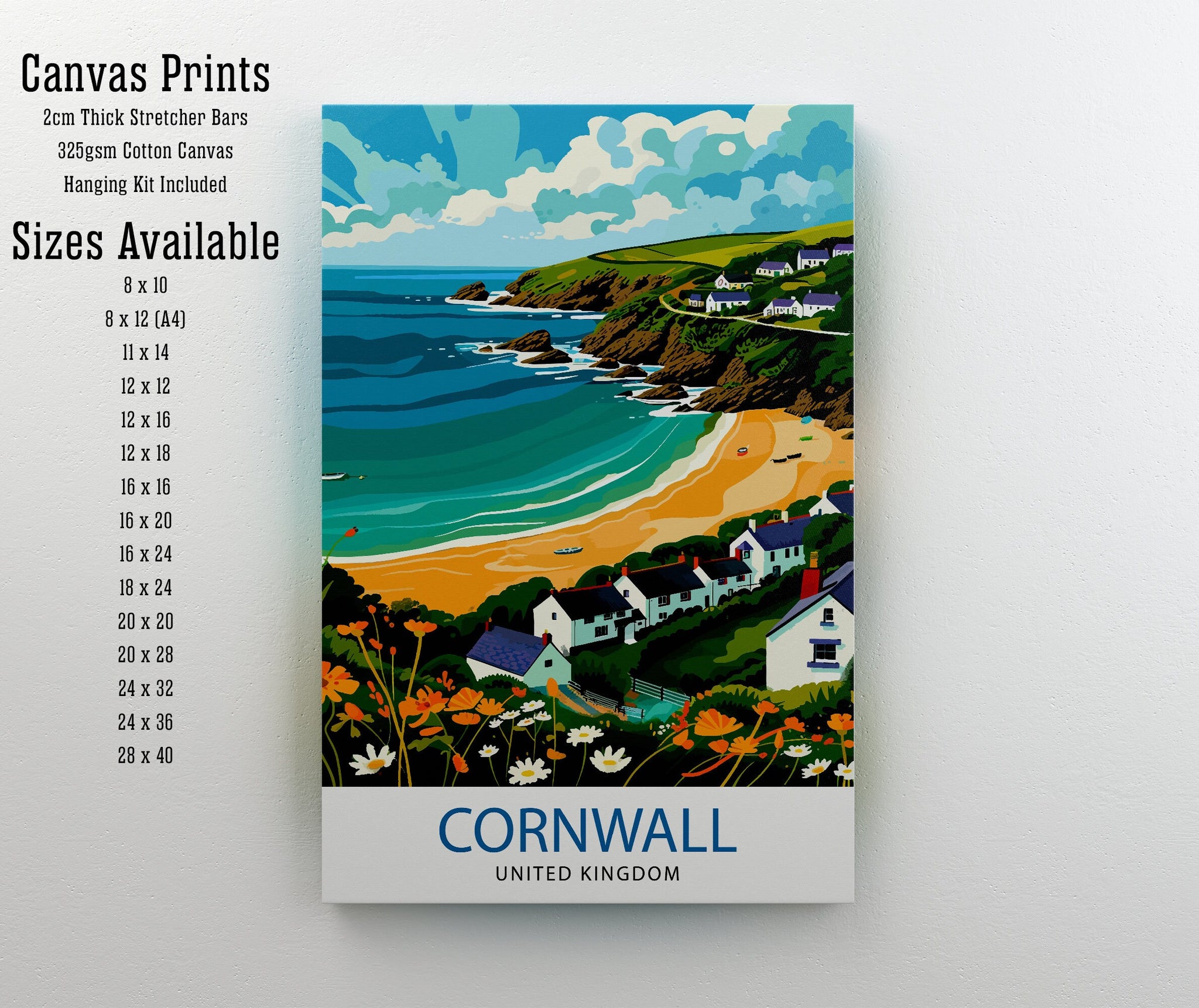 Cornwall United Kingdom Print Coastal Charm Art English Seaside Poster Cornish Coastline Wall Decor British Countryside Illustration
