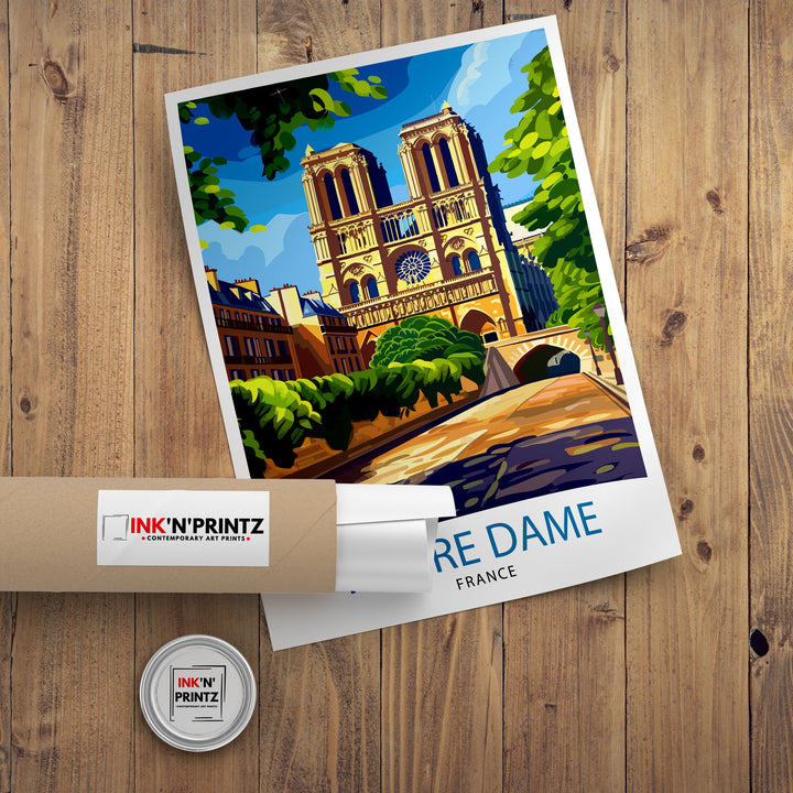 Notre Dame Cathedral Paris Poster French Gothic Architecture Art Historic Landmark Poster Parisian Skyline