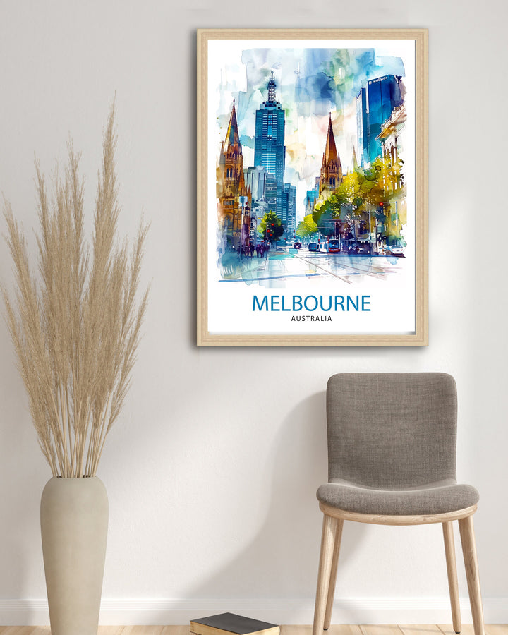 Melbourne Australia Travel Print Melbourne Cityscape Wall Decor Melbourne Poster Australia Travel Prints Melbourne Art Print Melbourne