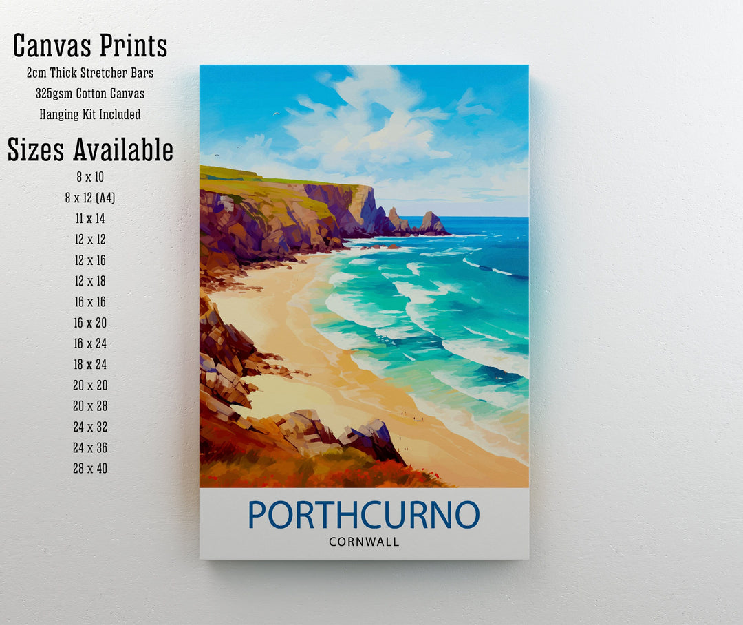 Porthcurno Cornwall Travel Poster Porthcurno Wall Art Porthcurno Beach Illustration Cornwall Travel Poster Porthcurno Home Decor