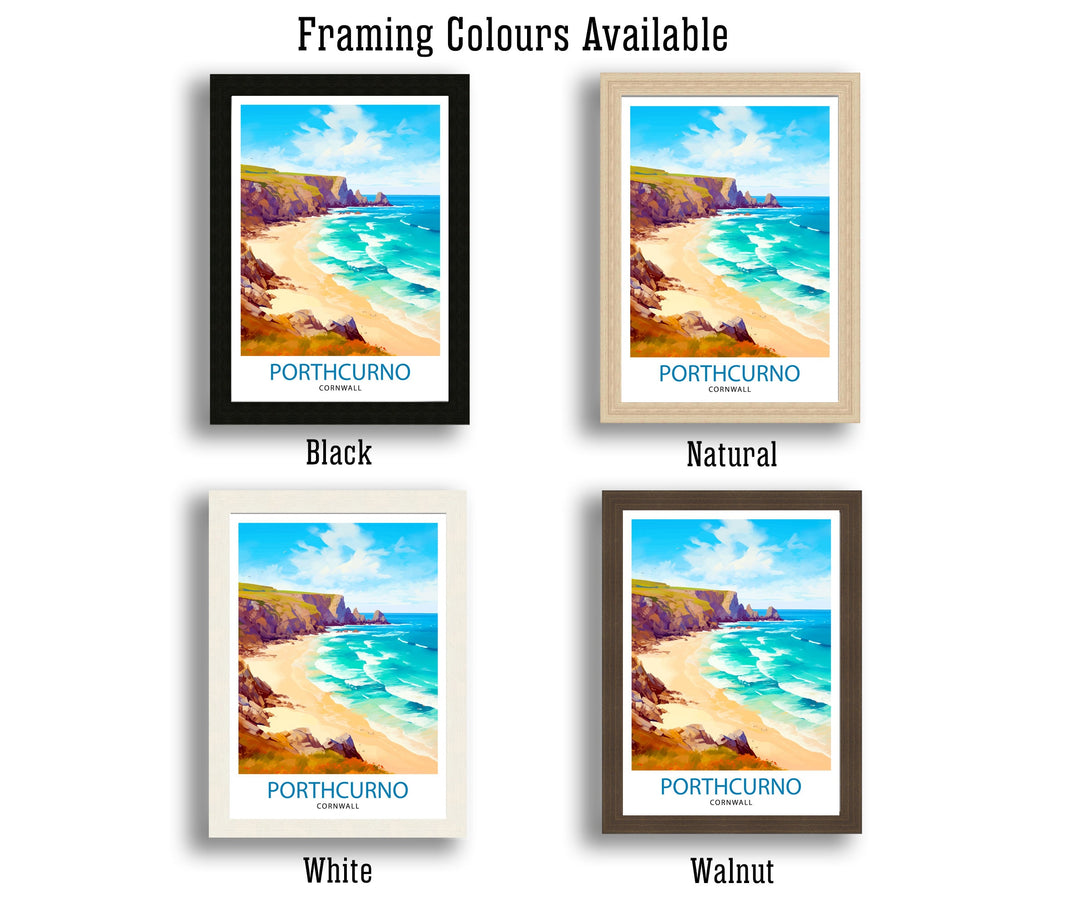 Porthcurno Cornwall Travel Poster Porthcurno Wall Art Porthcurno Beach Illustration Cornwall Travel Poster Porthcurno Home Decor