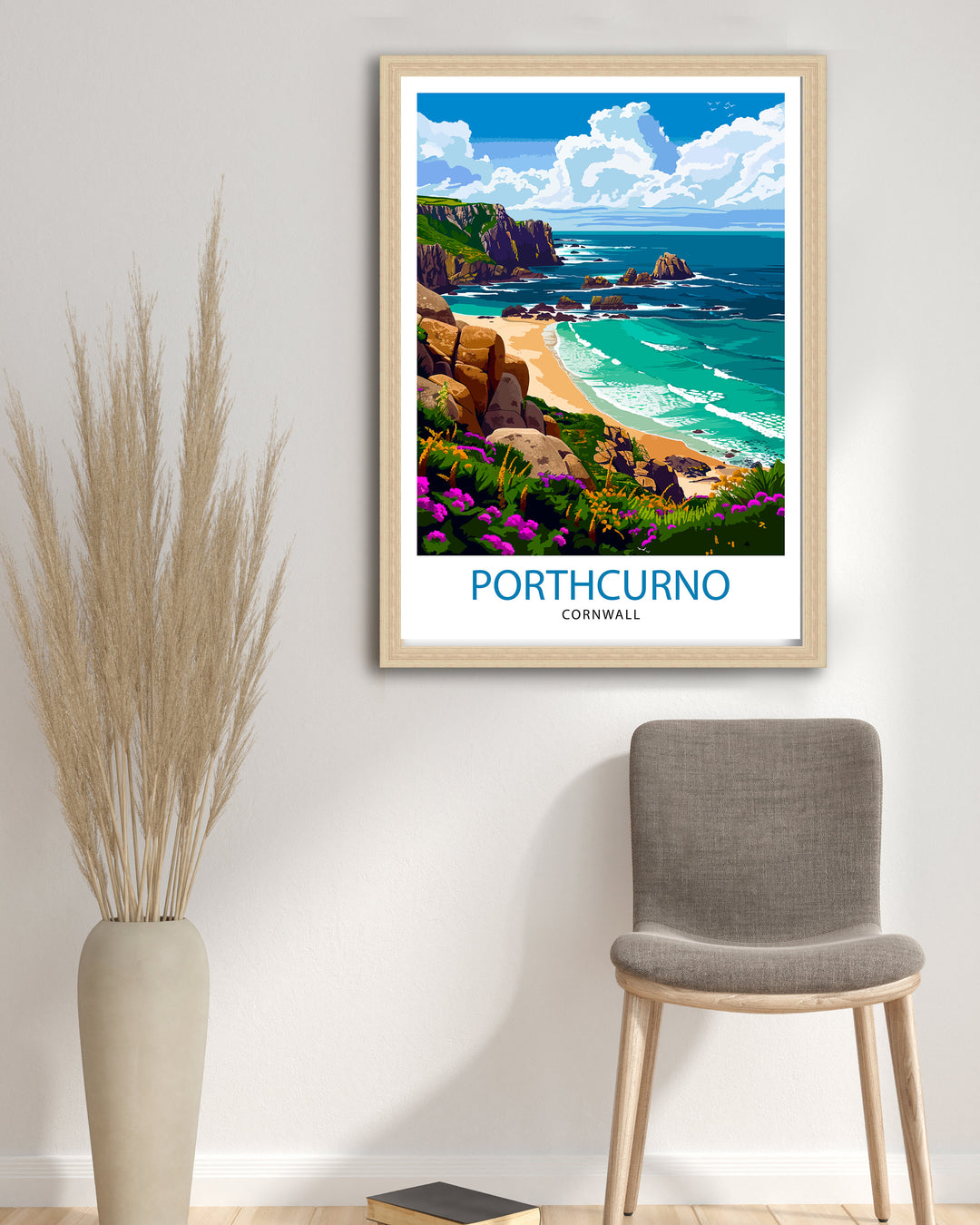 Porthcurno Cornwall Travel Print Porthcurno Wall Art Porthcurno Beach Illustration Cornwall Travel Poster Porthcurno Home Decor