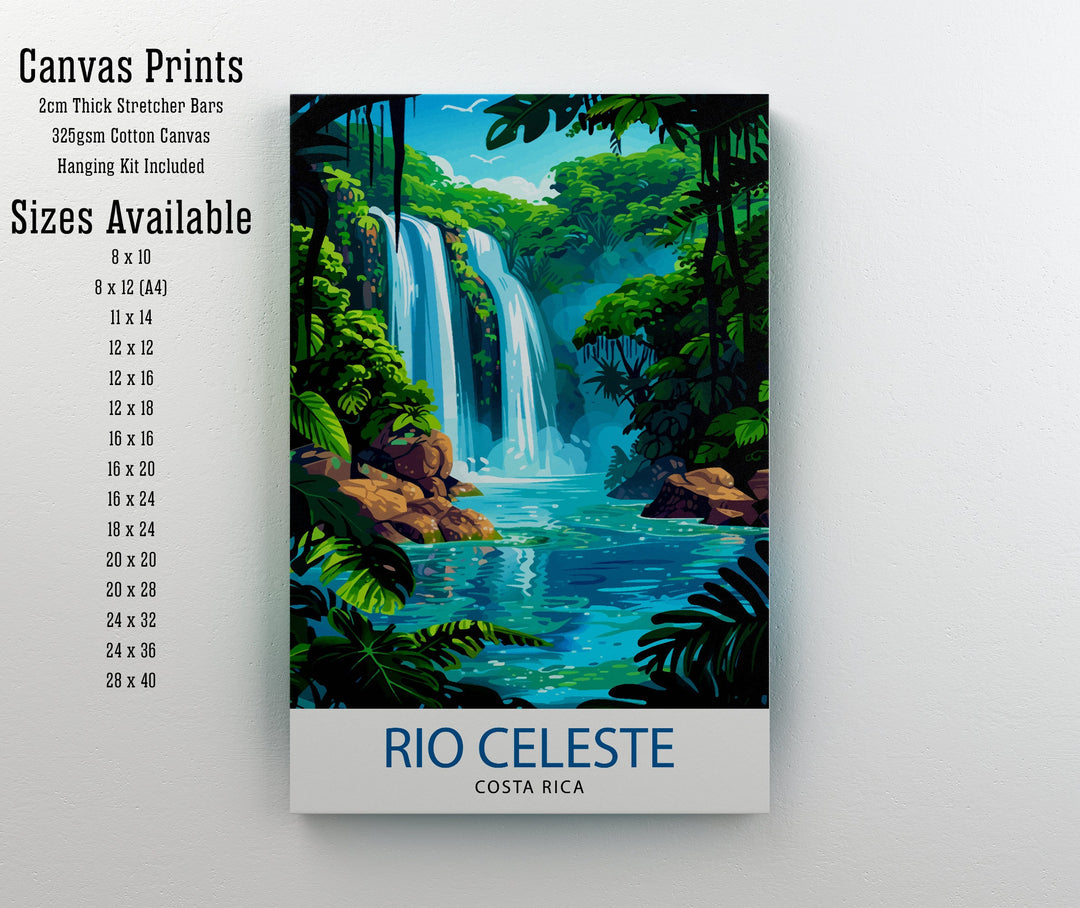 Rio Celeste Costa Rica Poster Tropical Waterfall Art Rainforest Paradise Poster Natural Wonder