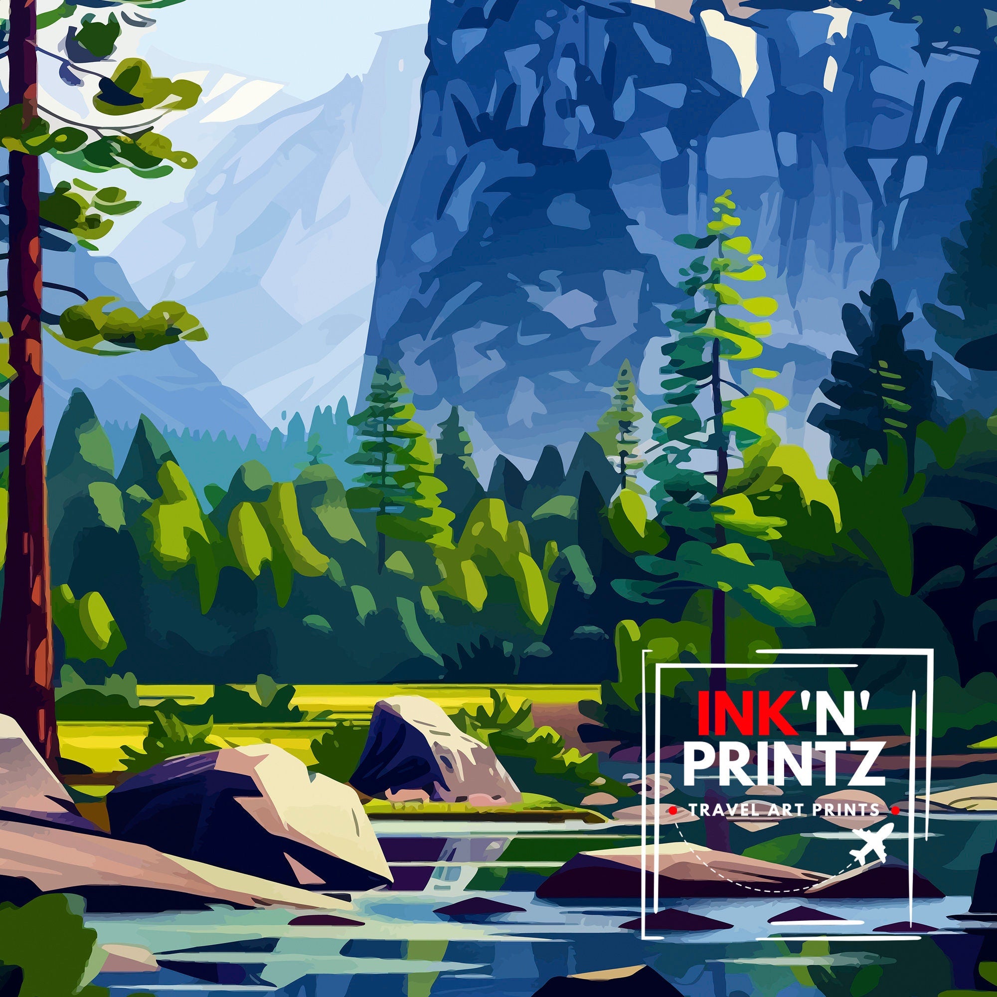 Yosemite National Park Travel Print| Yosemite Wall Art Yosemite Home Living Decor Yosemite Illustration Travel Poster Gift for Yosemite Fans