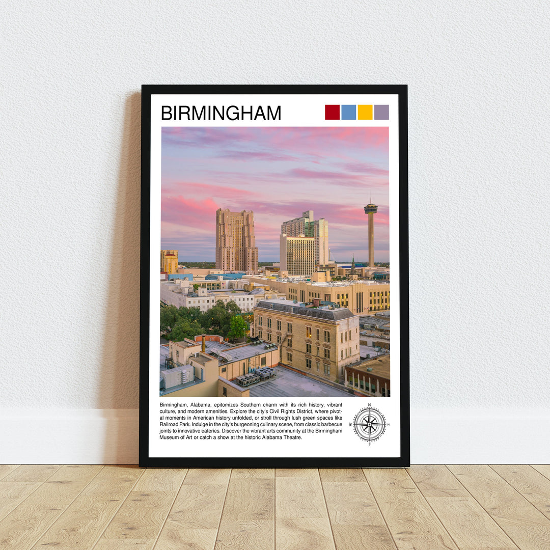 Birmingham Alabama Travel Print Wall Decor Wall Art Birmingham Wall Hanging Home Décor Birmingham Gift Art Lovers Alabama Art Lover Gift