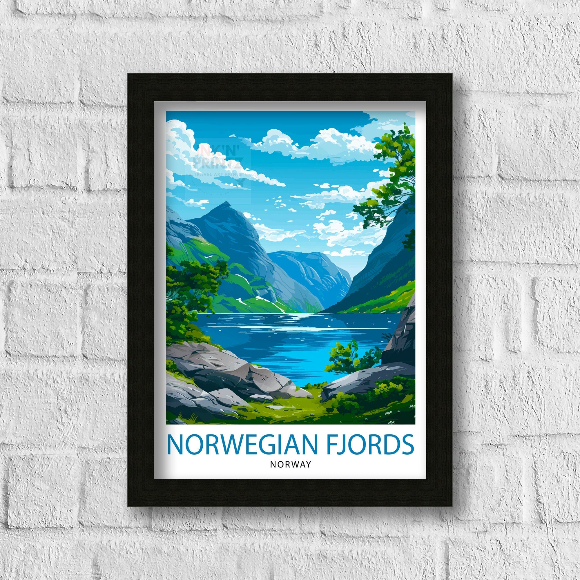 Norwegian Fjords Print Majestic Norway Landscape Art Scenic Fjord Poster Nordic Nature Wall Decor Norway Travel Illustration Beautiful