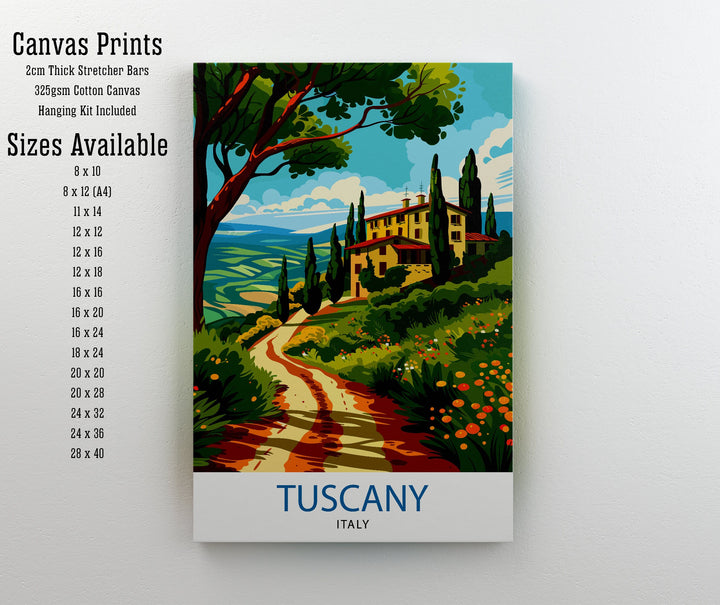 Tuscany Travel Poster Italian Countryside Art Rolling Hills and Vineyards Poster Tuscan Sun