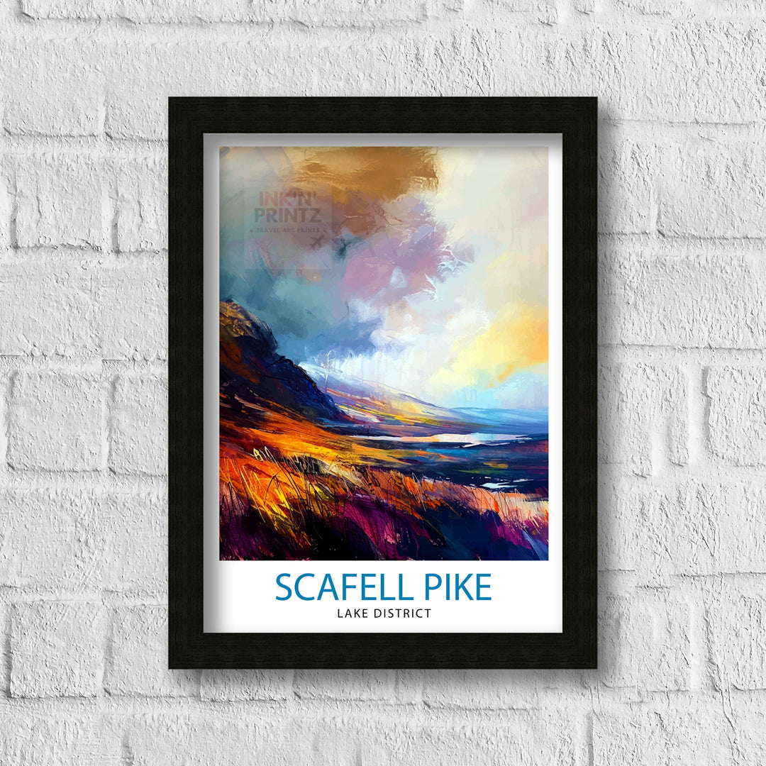 Scafell Pike Travel Poster Lake District Wall Art Scafell Pike Illustration England Travel Poster Gift for Hikers Mountain