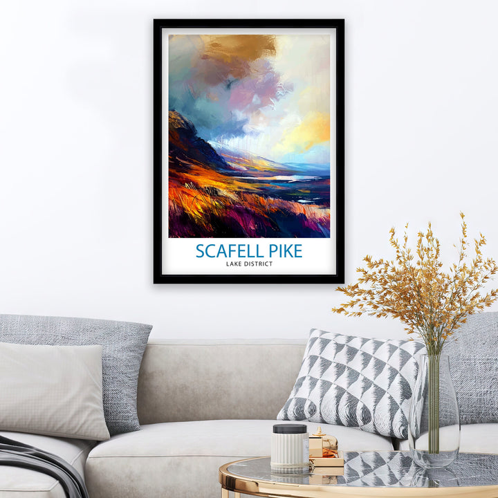 Scafell Pike Travel Poster Lake District Wall Art Scafell Pike Illustration England Travel Poster Gift for Hikers Mountain