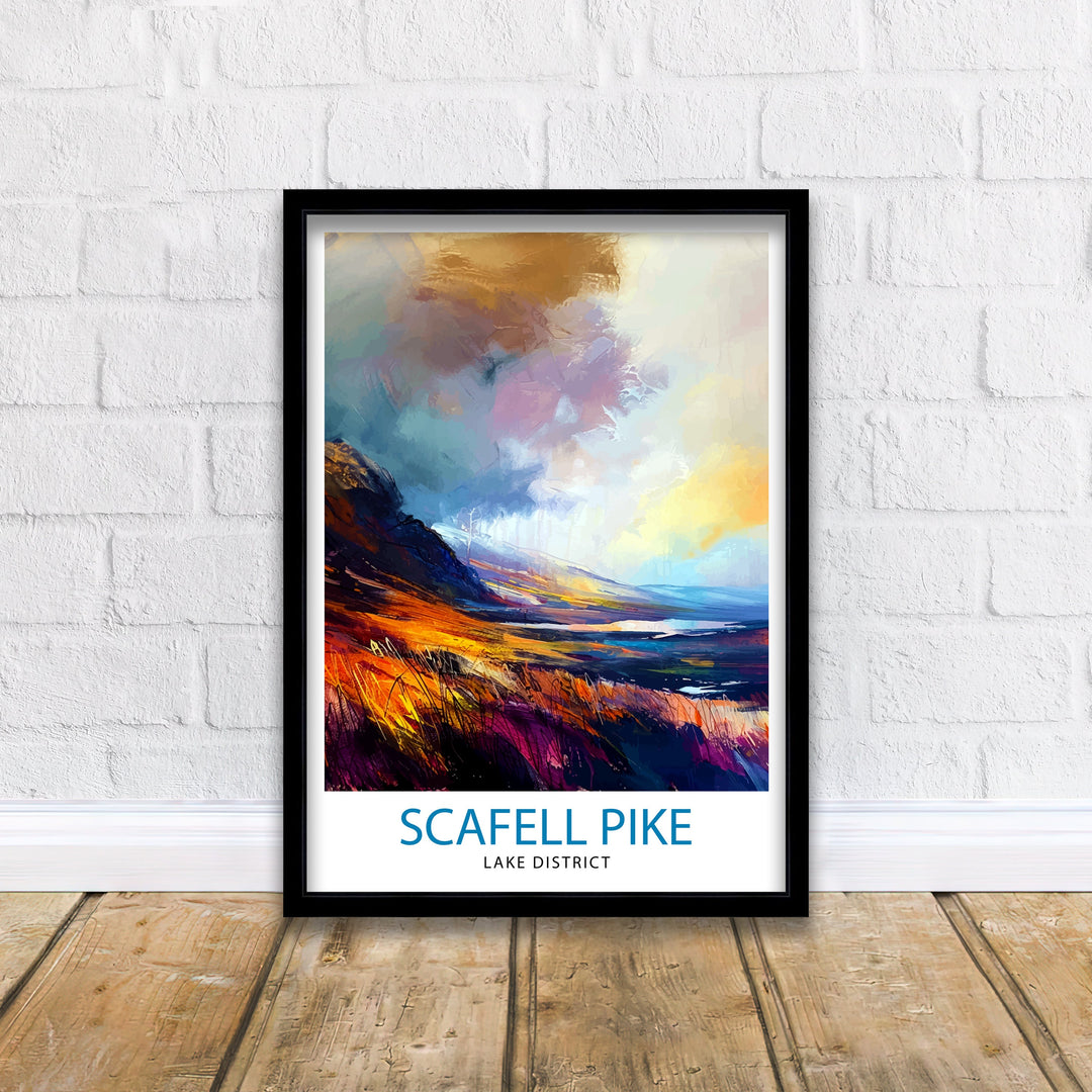 Scafell Pike Travel Poster Lake District Wall Art Scafell Pike Illustration England Travel Poster Gift for Hikers Mountain