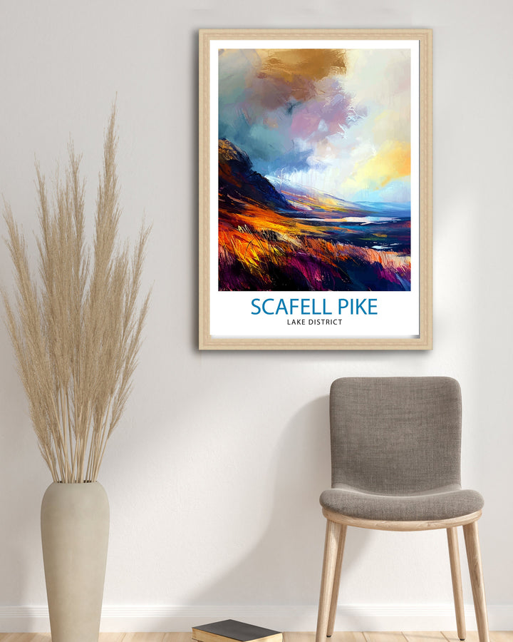 Scafell Pike Travel Poster Lake District Wall Art Scafell Pike Illustration England Travel Poster Gift for Hikers Mountain