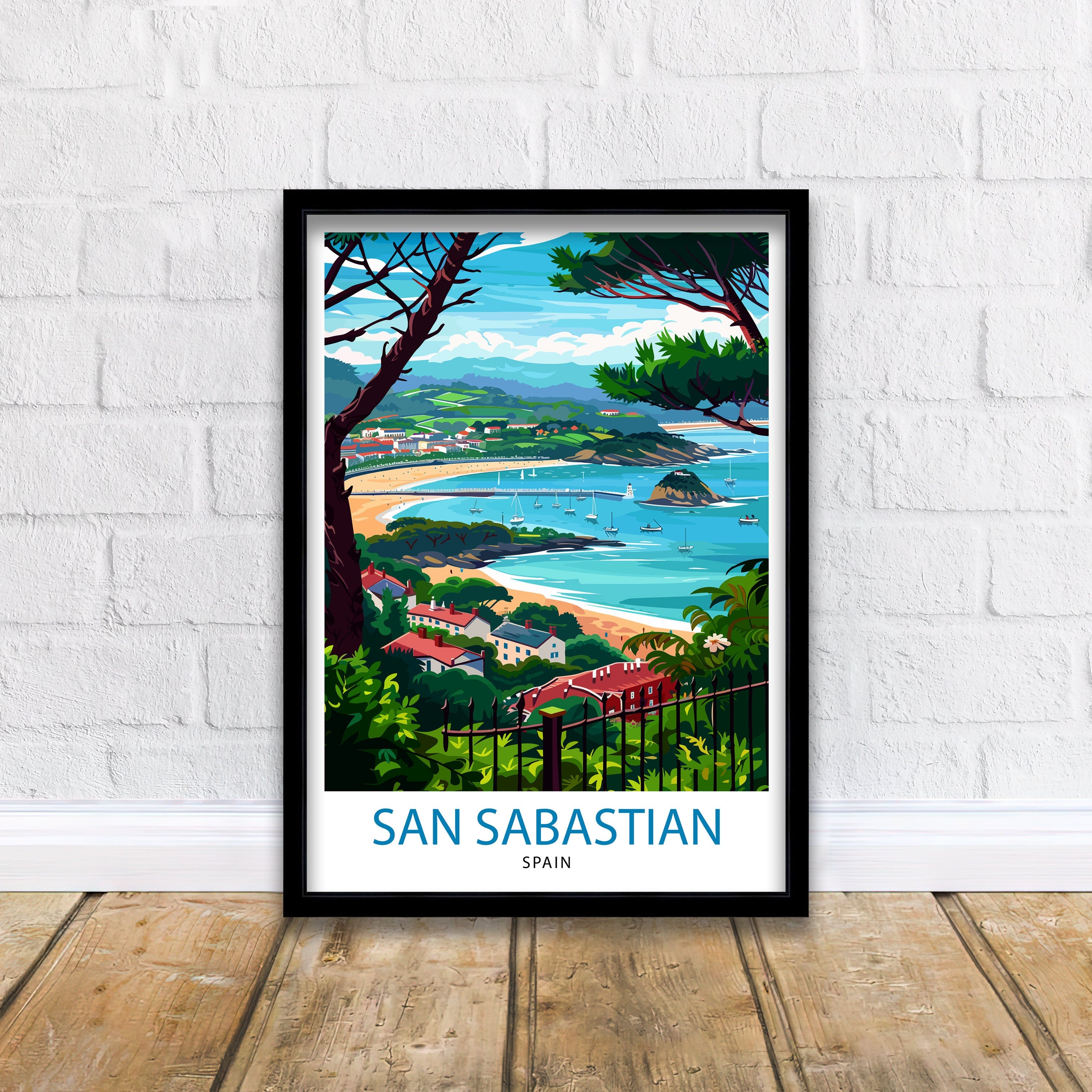 San Sebastian Travel Print San Sebastian Wall Art San Sebastian Spain Illustration Travel Poster Gift for San Sebastian Spain Home Decor