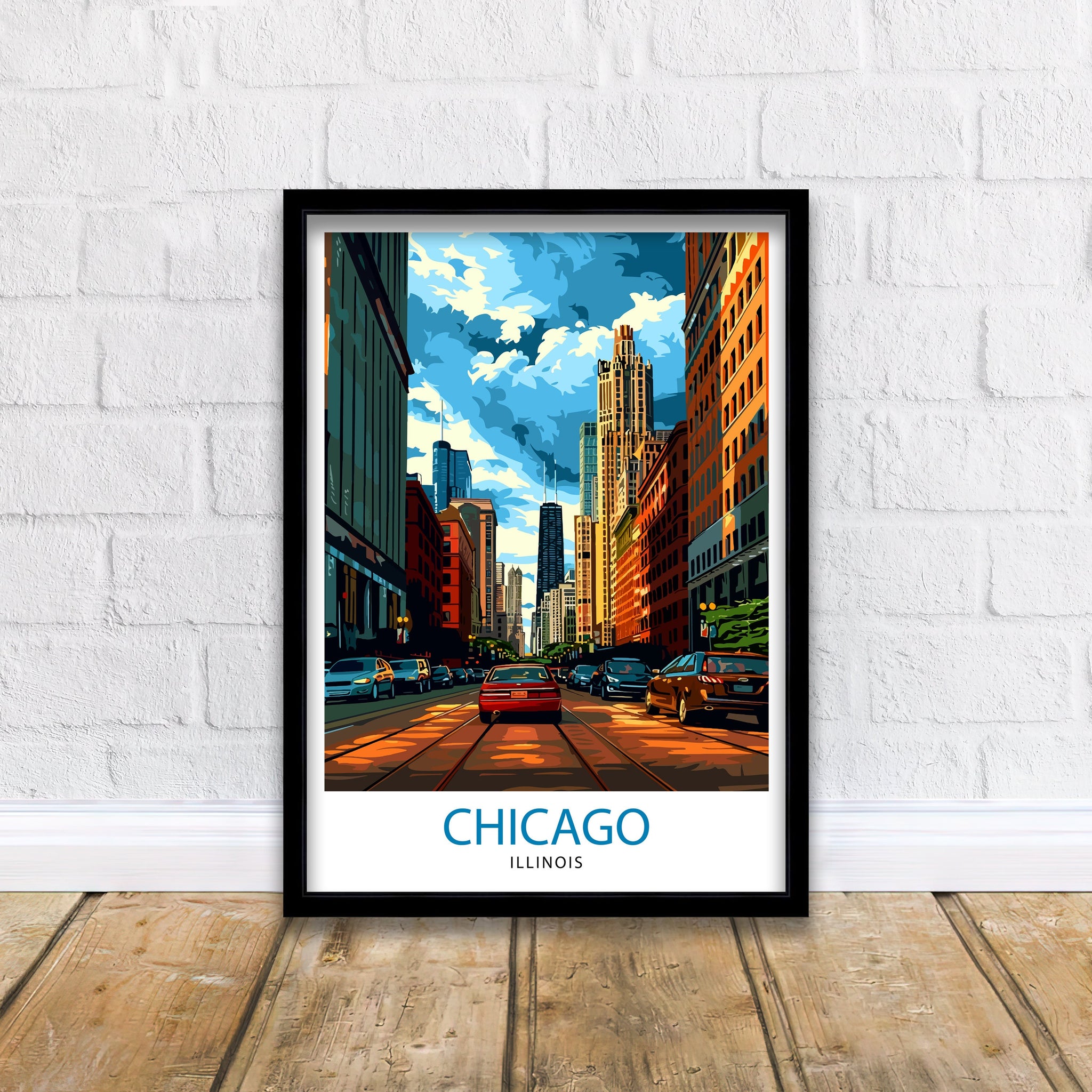 Chicago Travel Print| Chicago Wall Art Chicago Skyline Decor Illinois Travel Poster Chicago Cityscape Art Chicago Gift Chicago Home Decor