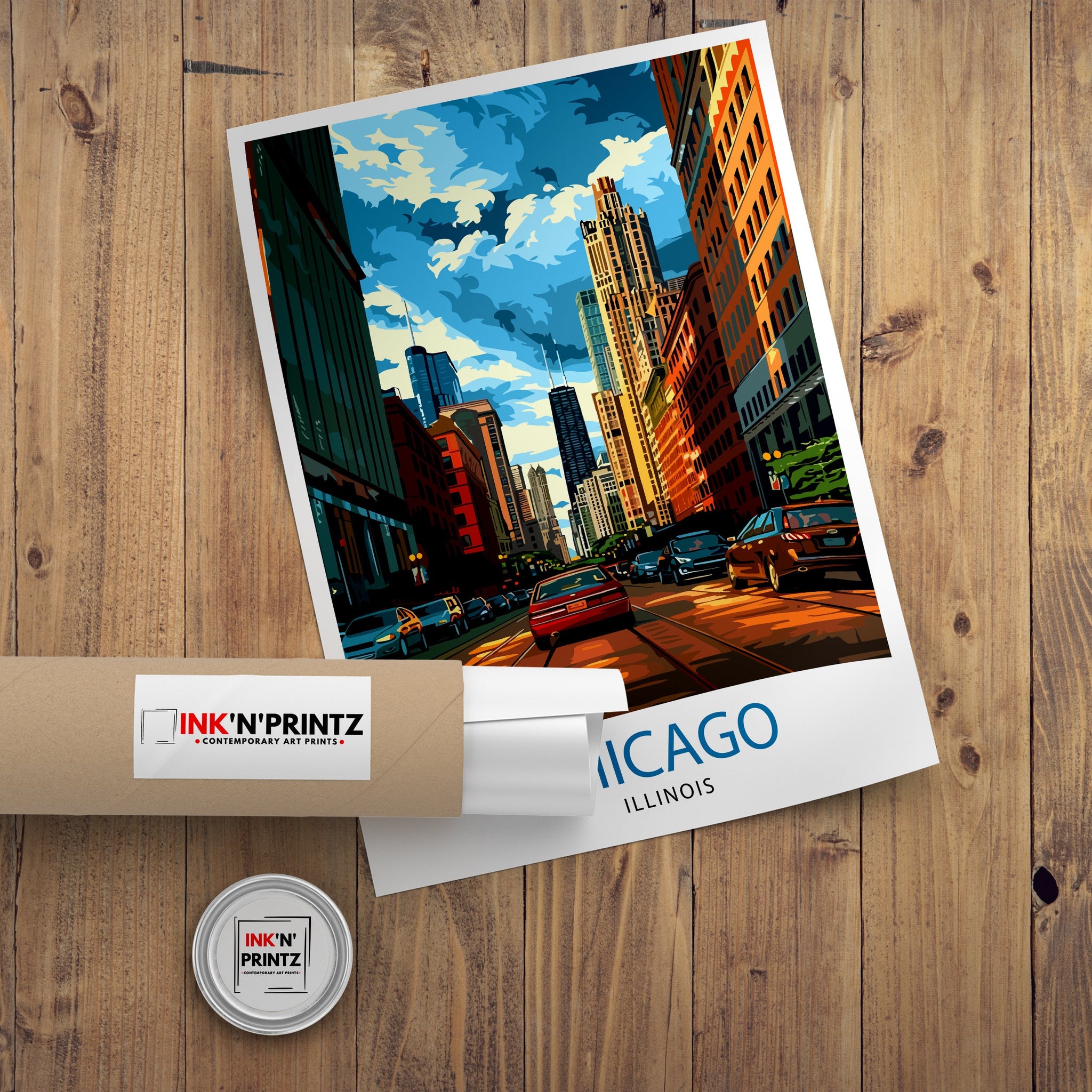 Chicago Travel Print| Chicago Wall Art Chicago Skyline Decor Illinois Travel Poster Chicago Cityscape Art Chicago Gift Chicago Home Decor