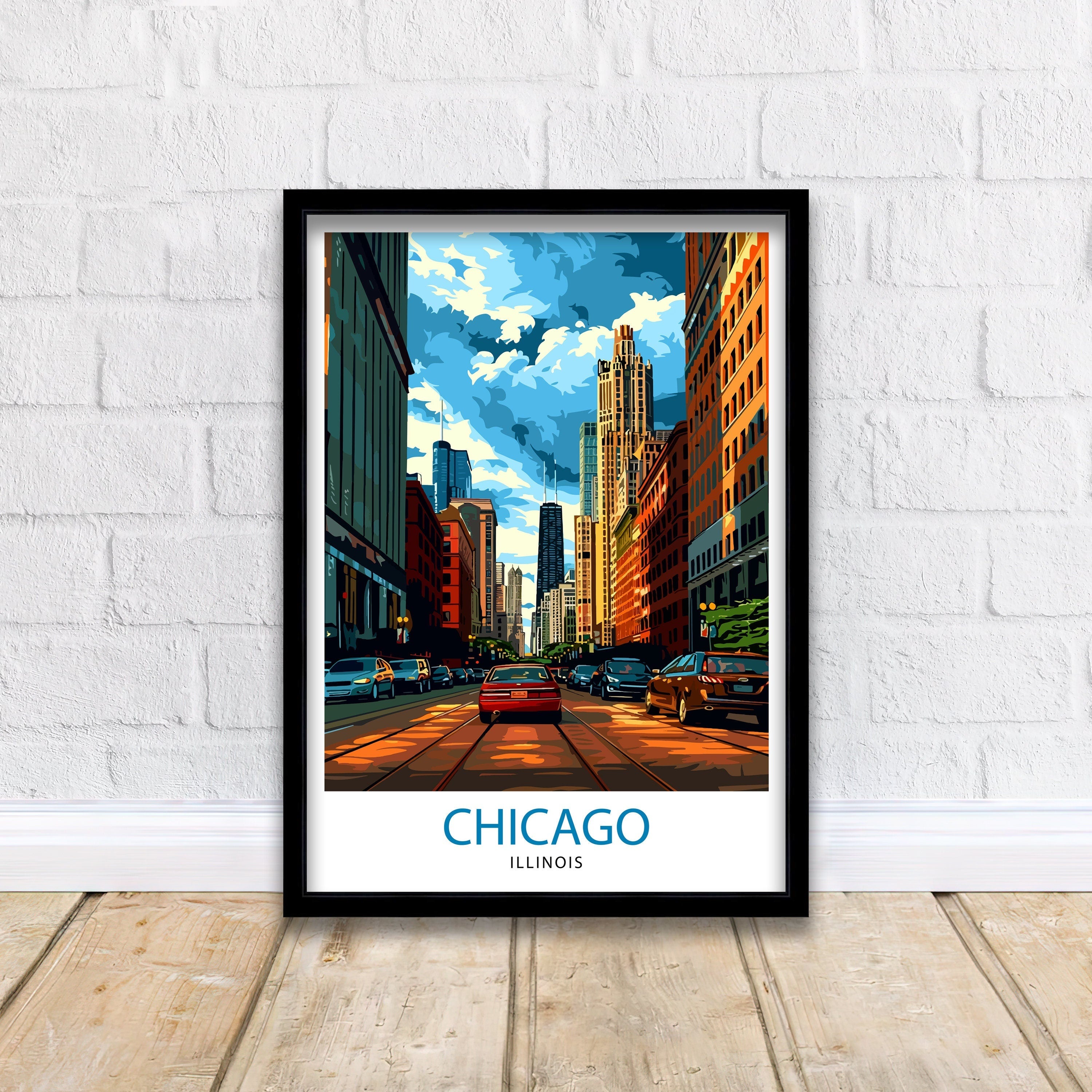 Chicago Travel Print| Chicago Wall Art Chicago Skyline Decor Illinois Travel Poster Chicago Cityscape Art Chicago Gift Chicago Home Decor