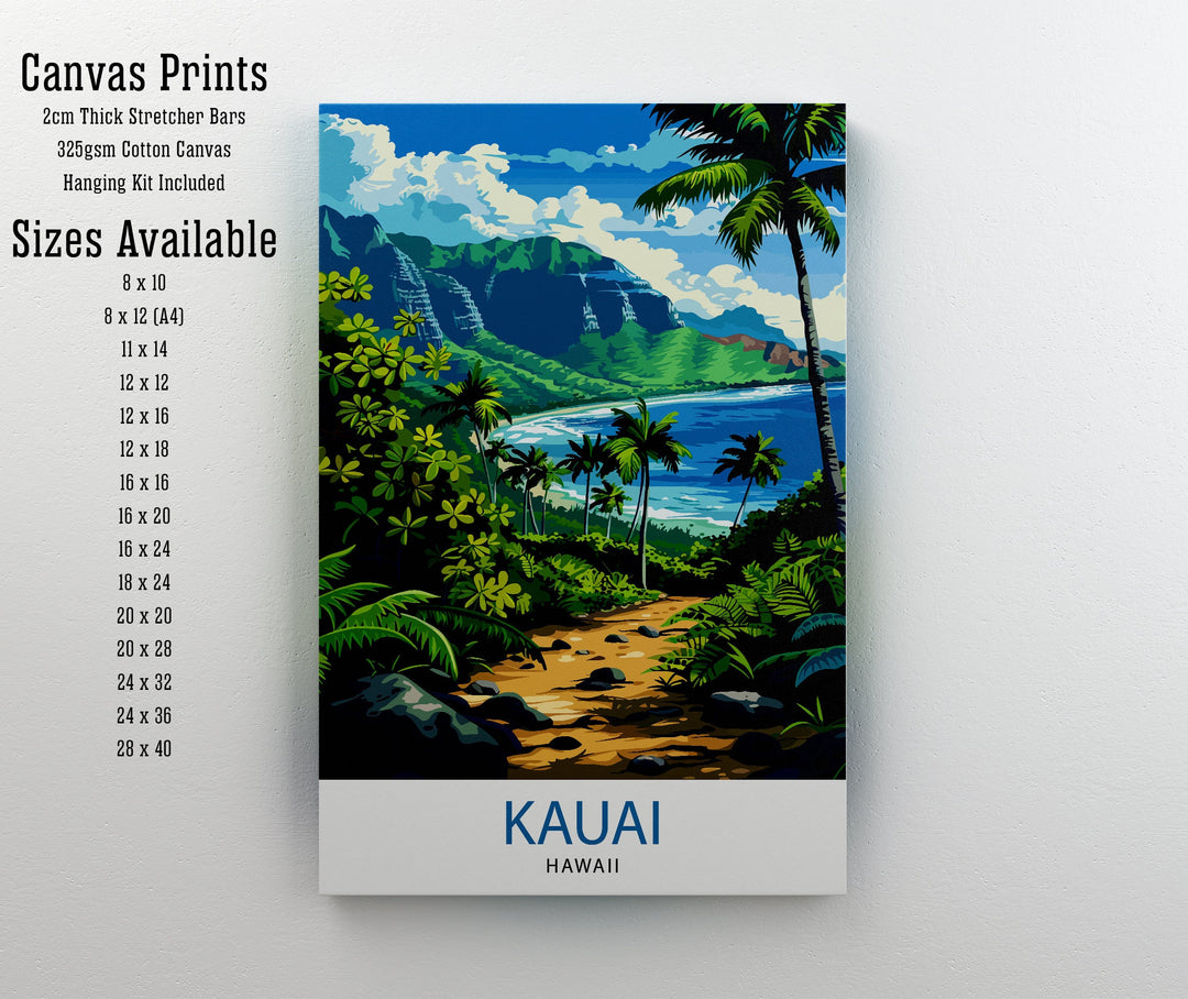 Kauai Hawaii Travel Poster Tropical Paradise Art Na Pali Coast Poster Garden Isle