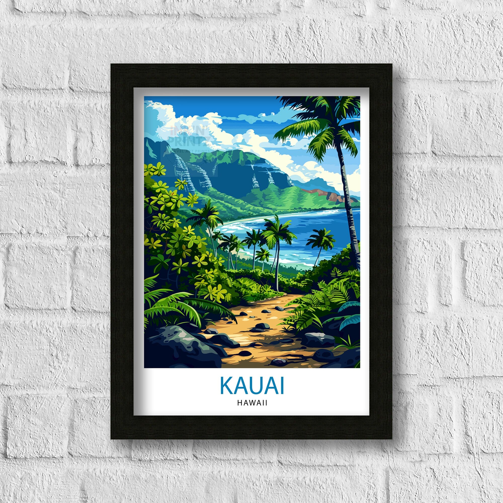Kauai Hawaii Travel Poster Tropical Paradise Art Na Pali Coast Print Garden Isle Wall Decor Hawaiian Island Illustration Exotic Landscape