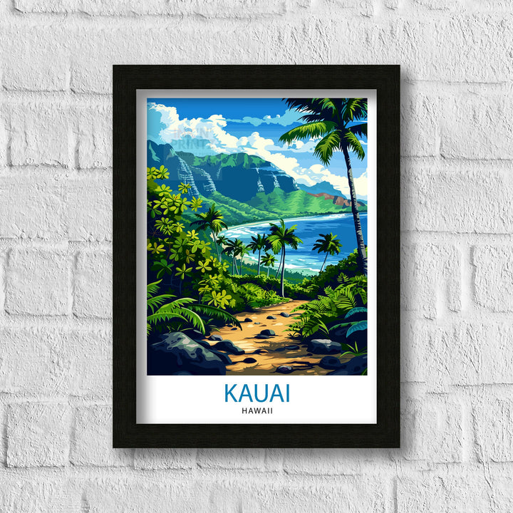 Kauai Hawaii Travel Poster Tropical Paradise Art Na Pali Coast Poster Garden Isle