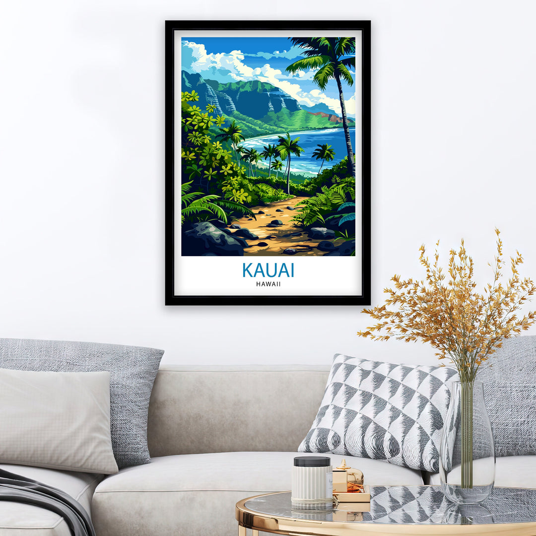 Kauai Hawaii Travel Poster Tropical Paradise Art Na Pali Coast Poster Garden Isle