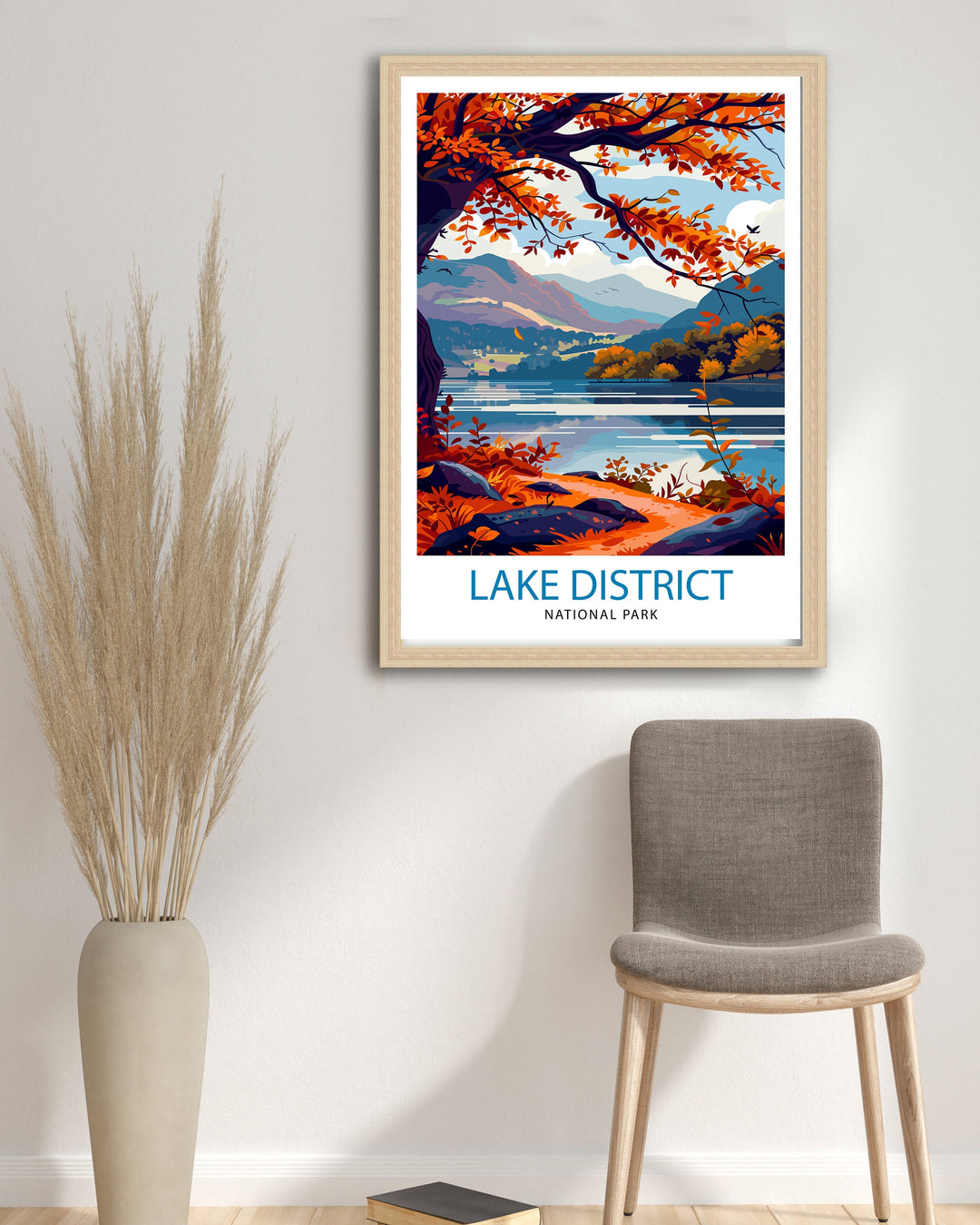 Lake District Travel Poster Cumbrian Lakes Art English Countryside Poster Rolling Hills