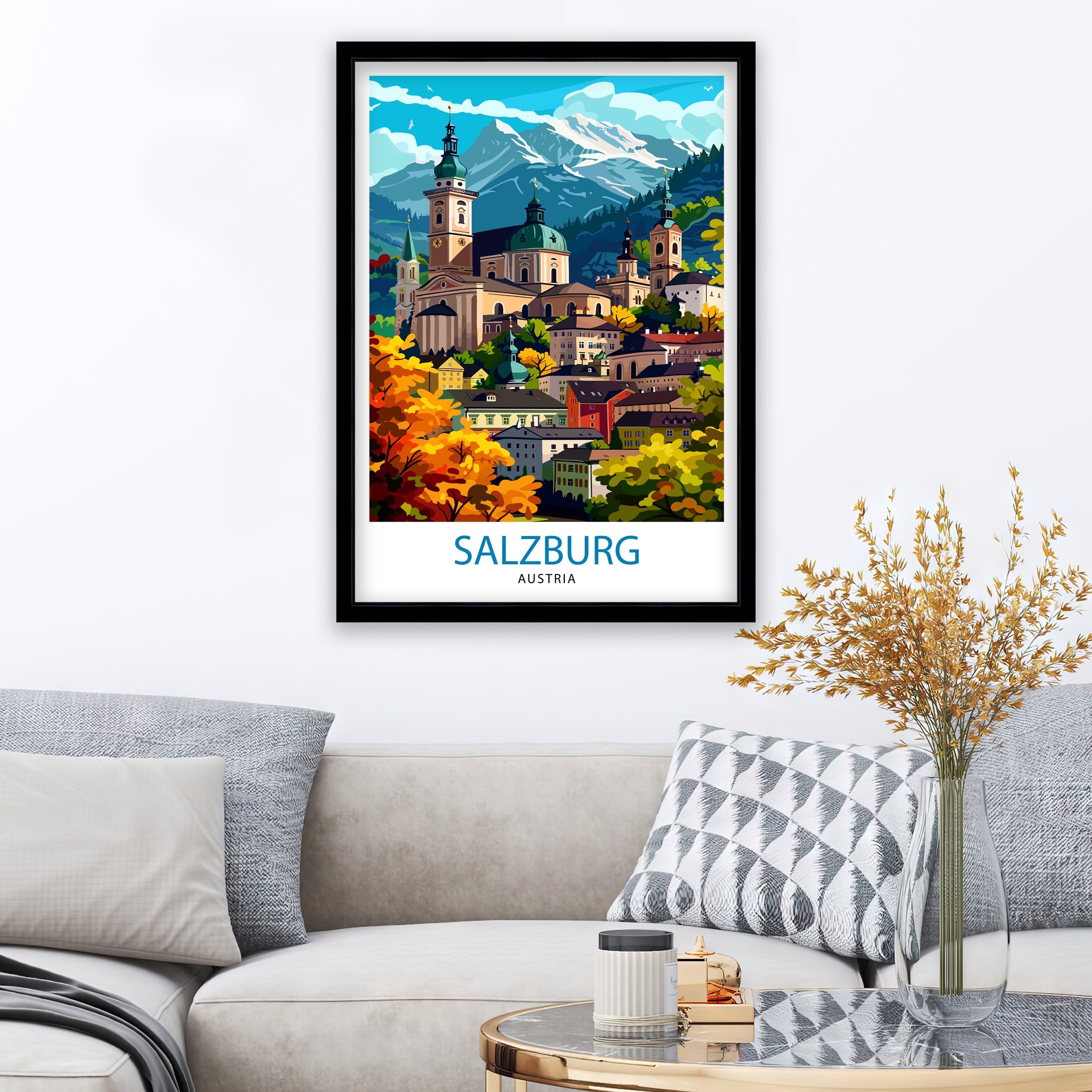 Salzburg Austria Travel Print Salzburg Wall Decor Salzburg Home Living Decor Salzburg Illustration Travel Poster Gift For Salzburg Austria