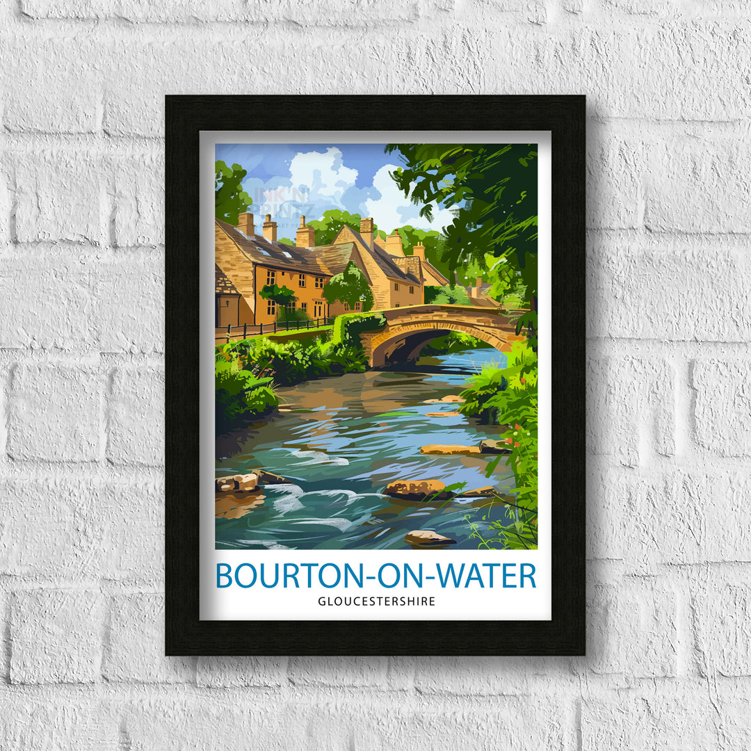 Bourton on Water Cotswolds Travel Poster Wall Art, Home Decor Cotswolds Illustration Travel Poster Gift for Travelers