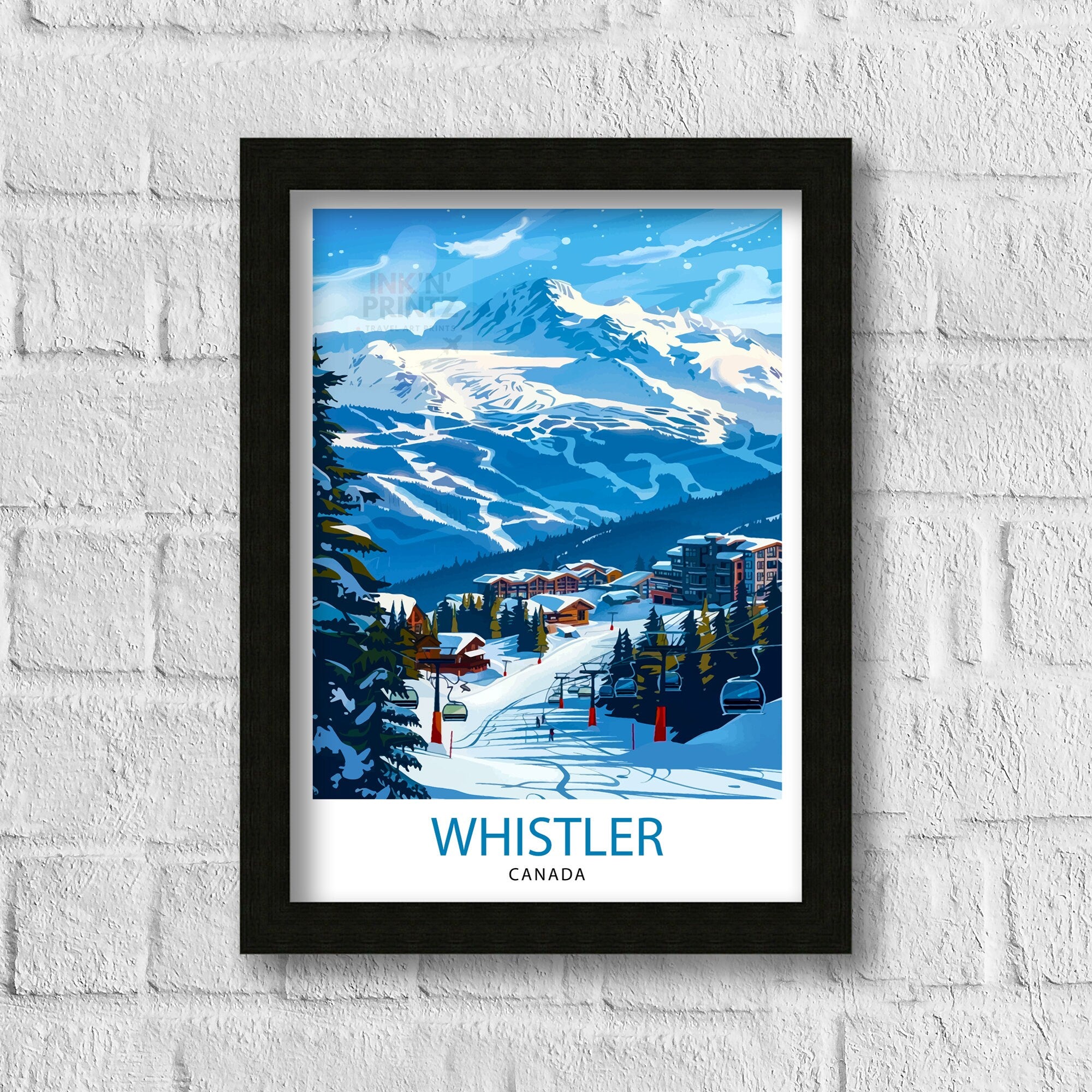 Whistler Ski Resort Travel Poster Canadian Winter Wonderland Art Mountain Slopes Print British Columbia Skiing Wall Decor Alpine Adventure