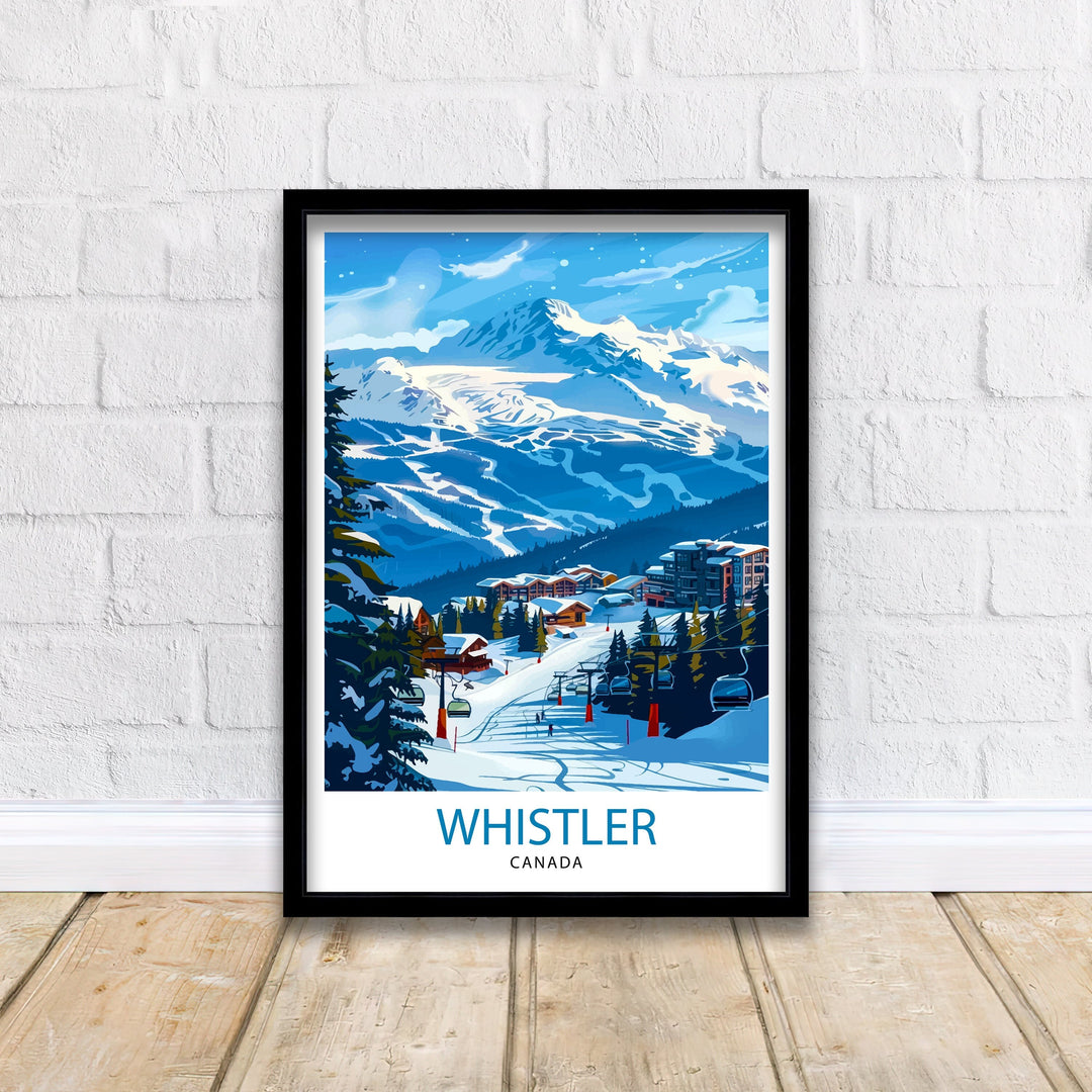 Whistler Ski Resort Travel Poster Canadian Winter Wonderland Art Mountain Slopes Print