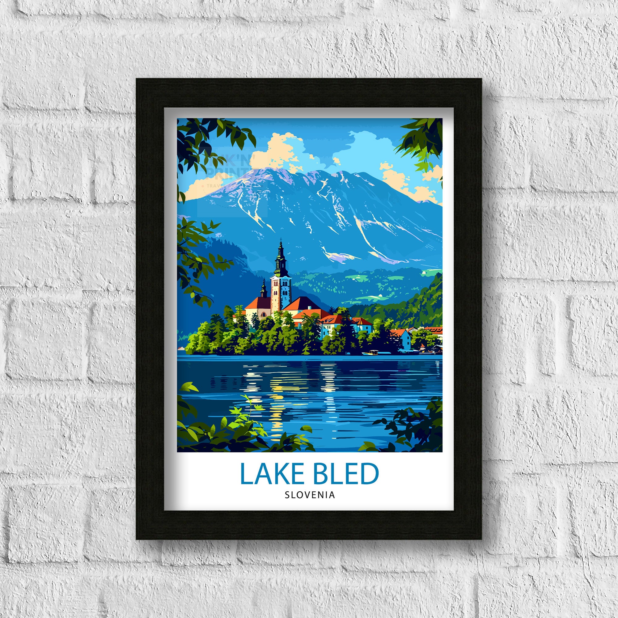 Lake Bled Slovenia Travel Poster Alpine Lake Art Bled Castle Print Slovenian Paradise Wall Decor Emerald Waters Illustration European Escape