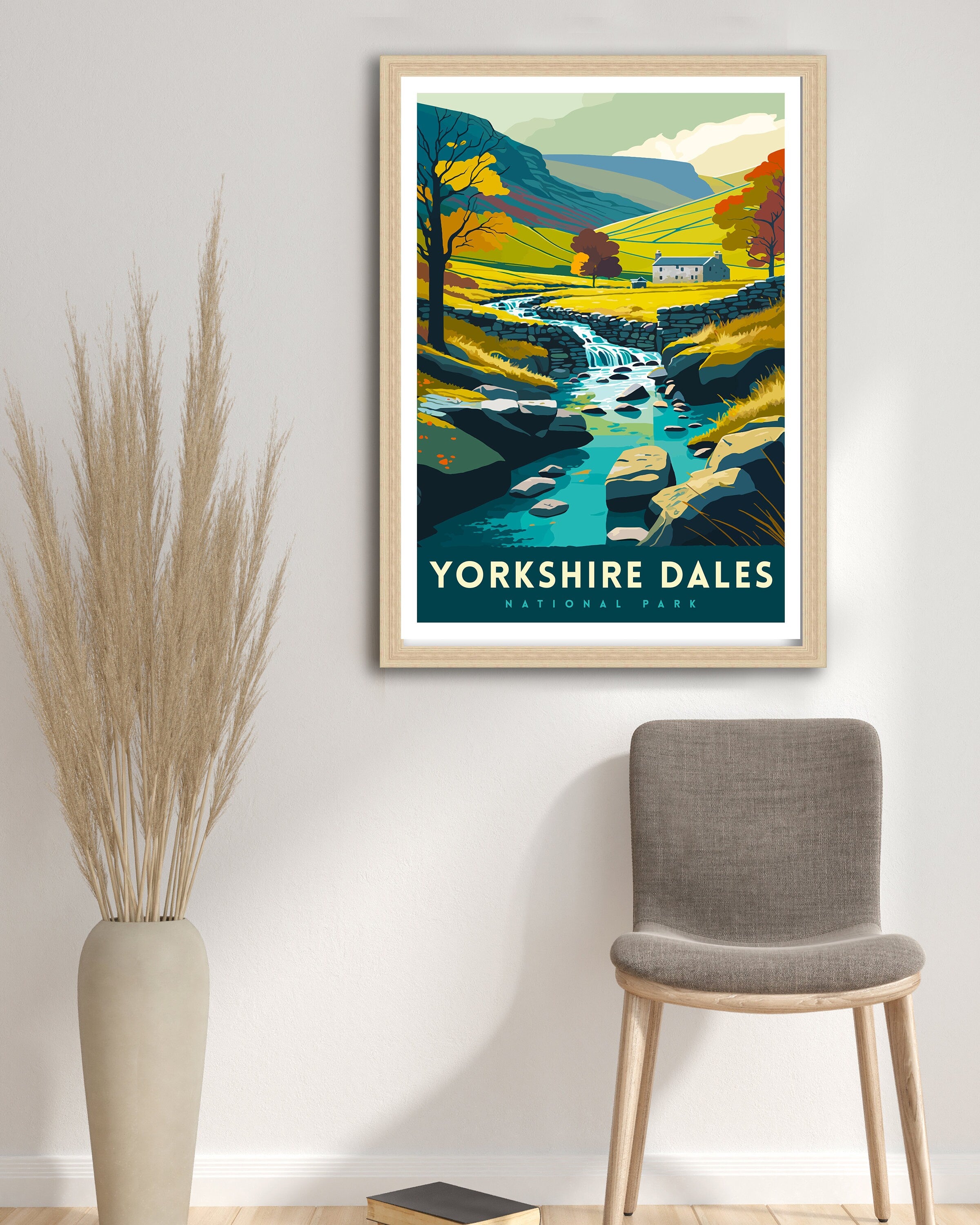 Yorkshire Dales Travel Print Wall Art, Home Decor Yorkshire Dales Illustration Travel Poster Gift For UK Travelers England Home Decor