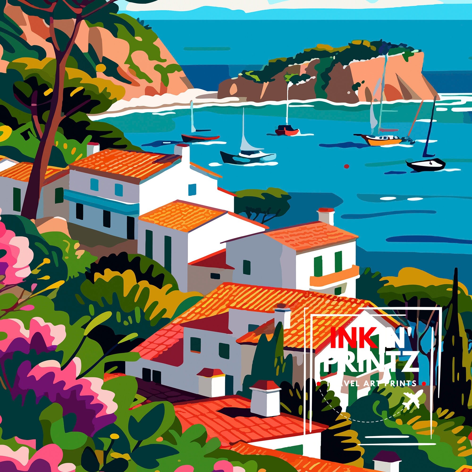 Algarve Portugal Travel Print Algarve Wall Decor Algarve Poster Portugal Travel Prints Algarve Art Print Algarve Illustration Algarve Wall