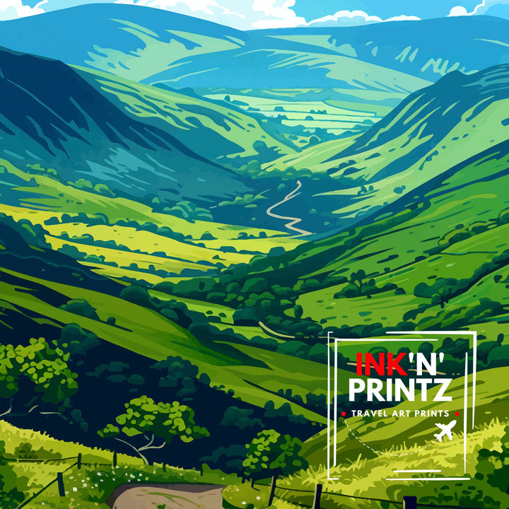 Brecon Beacons National Park Travel Poster Welsh Wilderness Art Rolling Hills Poster Wales Landscape